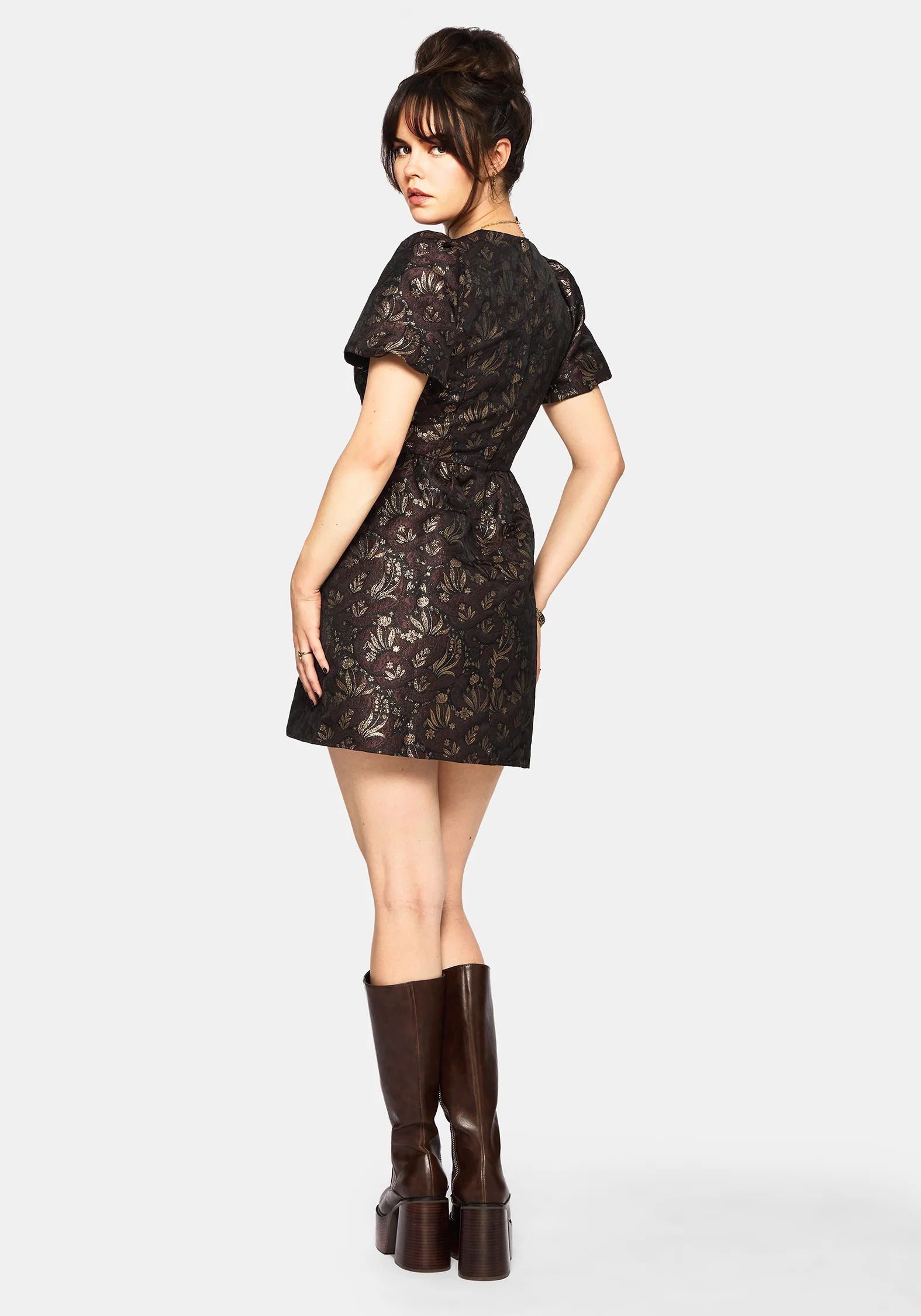 Rena Snake Jacquard Mini Dress - Brown - Image 3