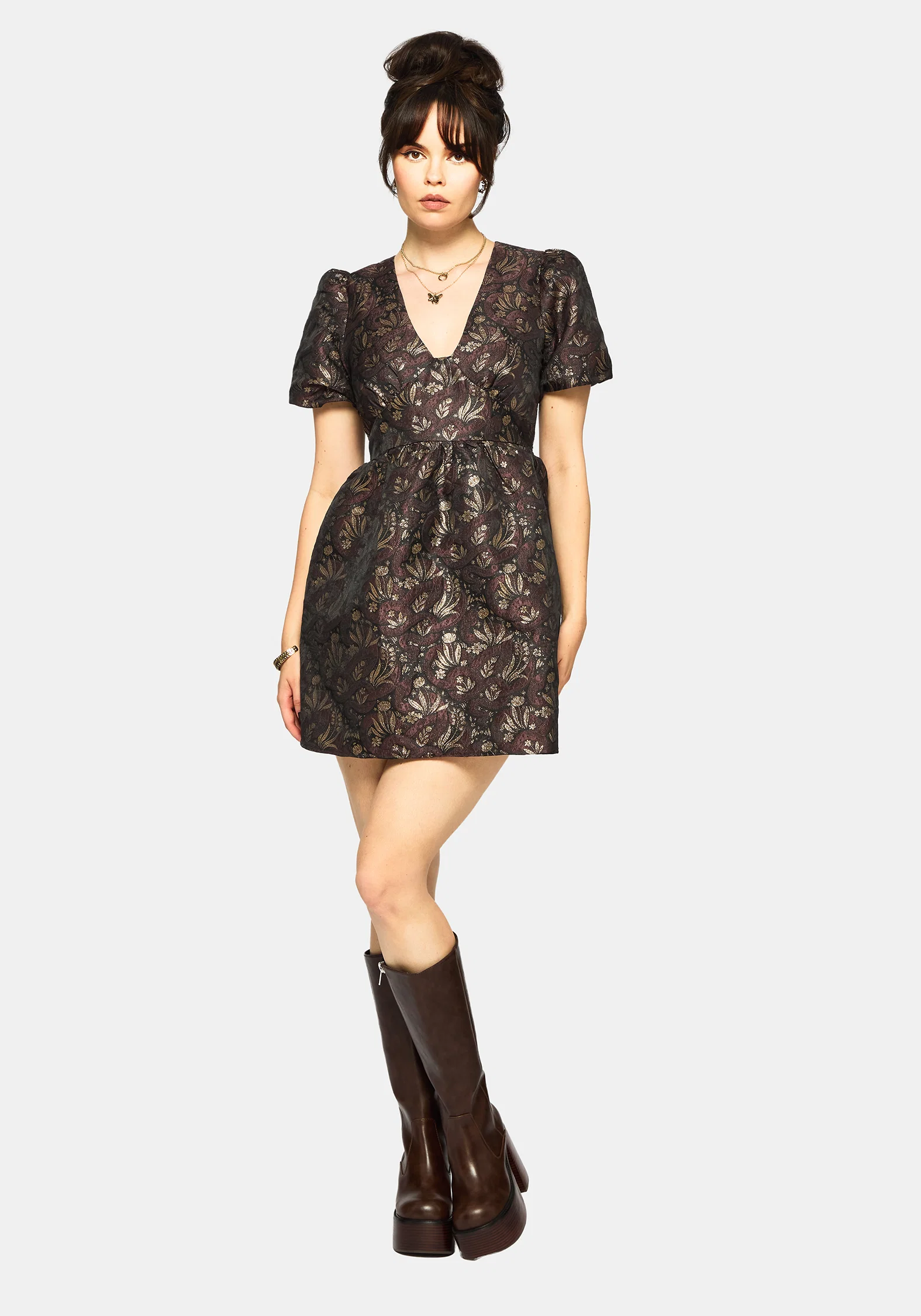 Rena Snake Jacquard Mini Dress - Brown - Image 4