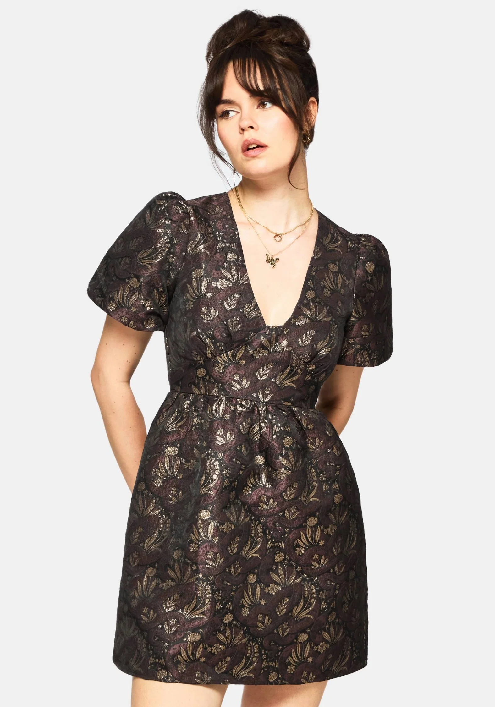 Rena Snake Jacquard Mini Dress - Brown - Image 5