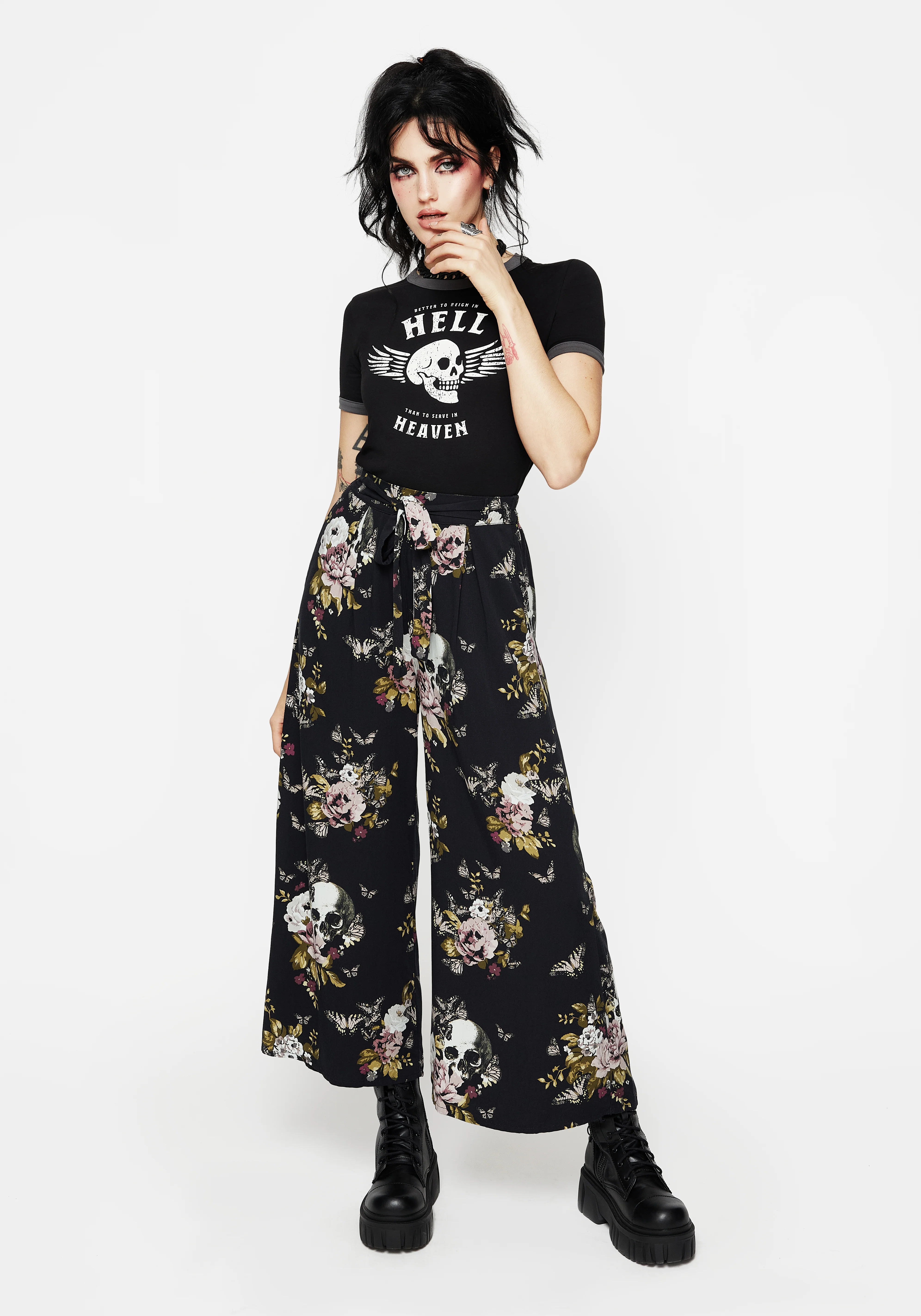 Revival Floral Wide Leg Culotte Trousers - Image 4