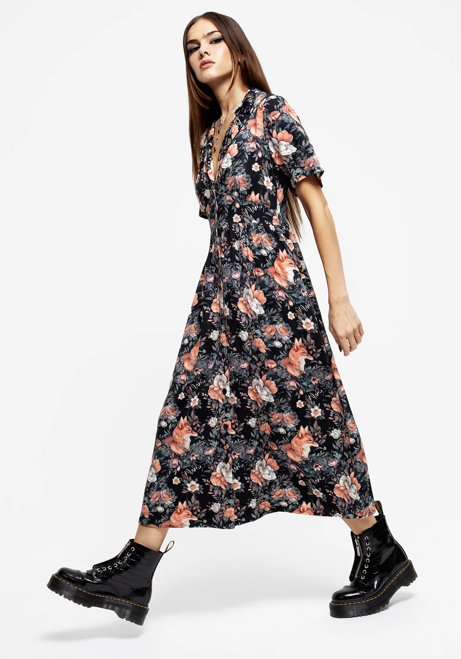 Reynard Fox Floral Print Midi Shirt Dress - Image 4