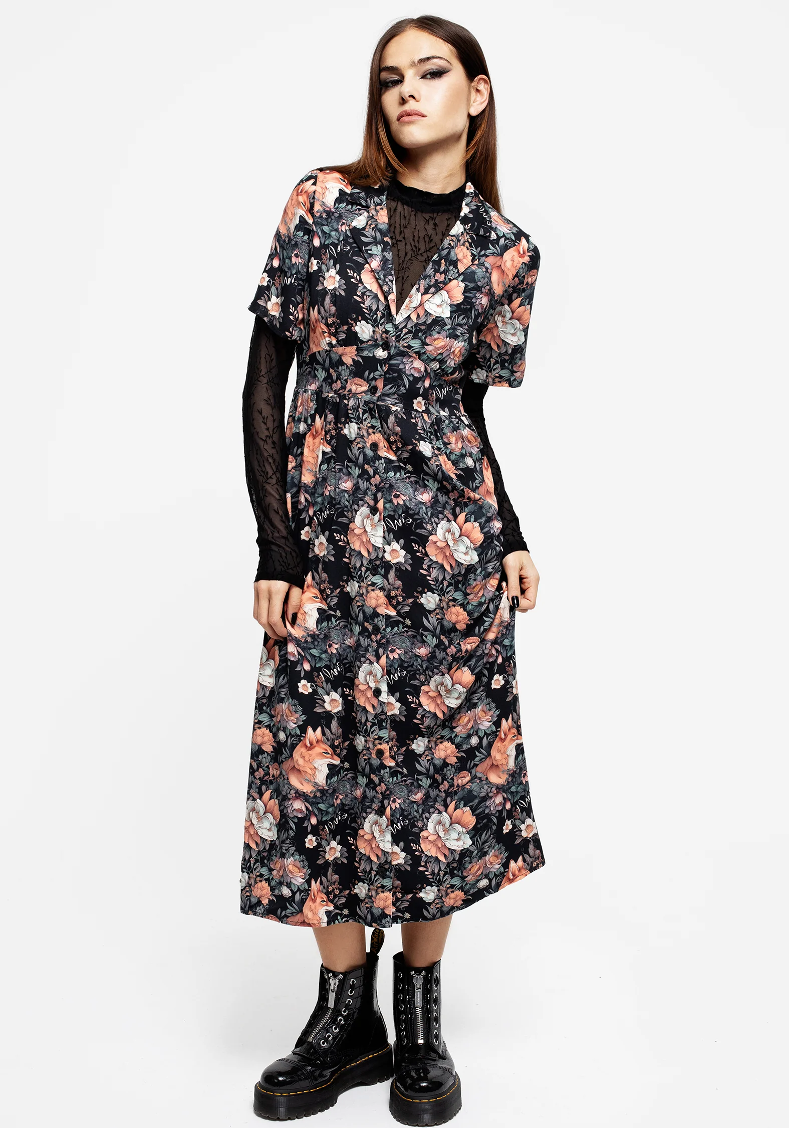 Reynard Fox Floral Print Midi Shirt Dress - Image 5