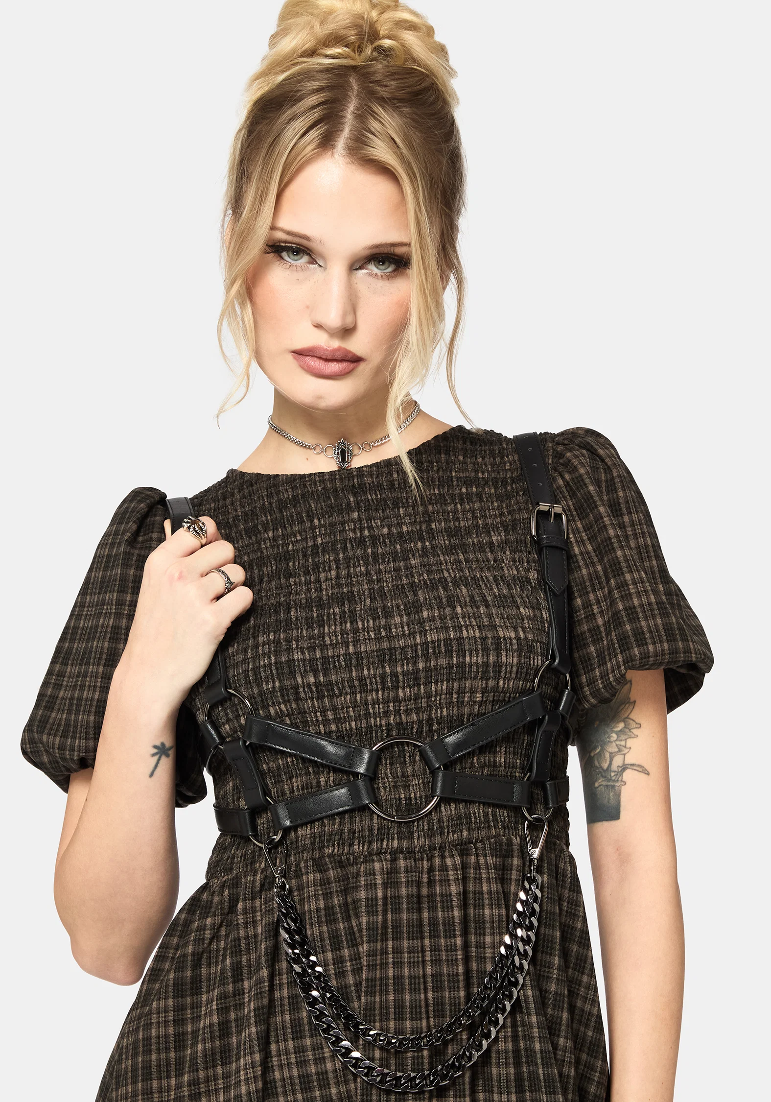Rhiannon Check Shirred Bodice Midi Dress - Image 2