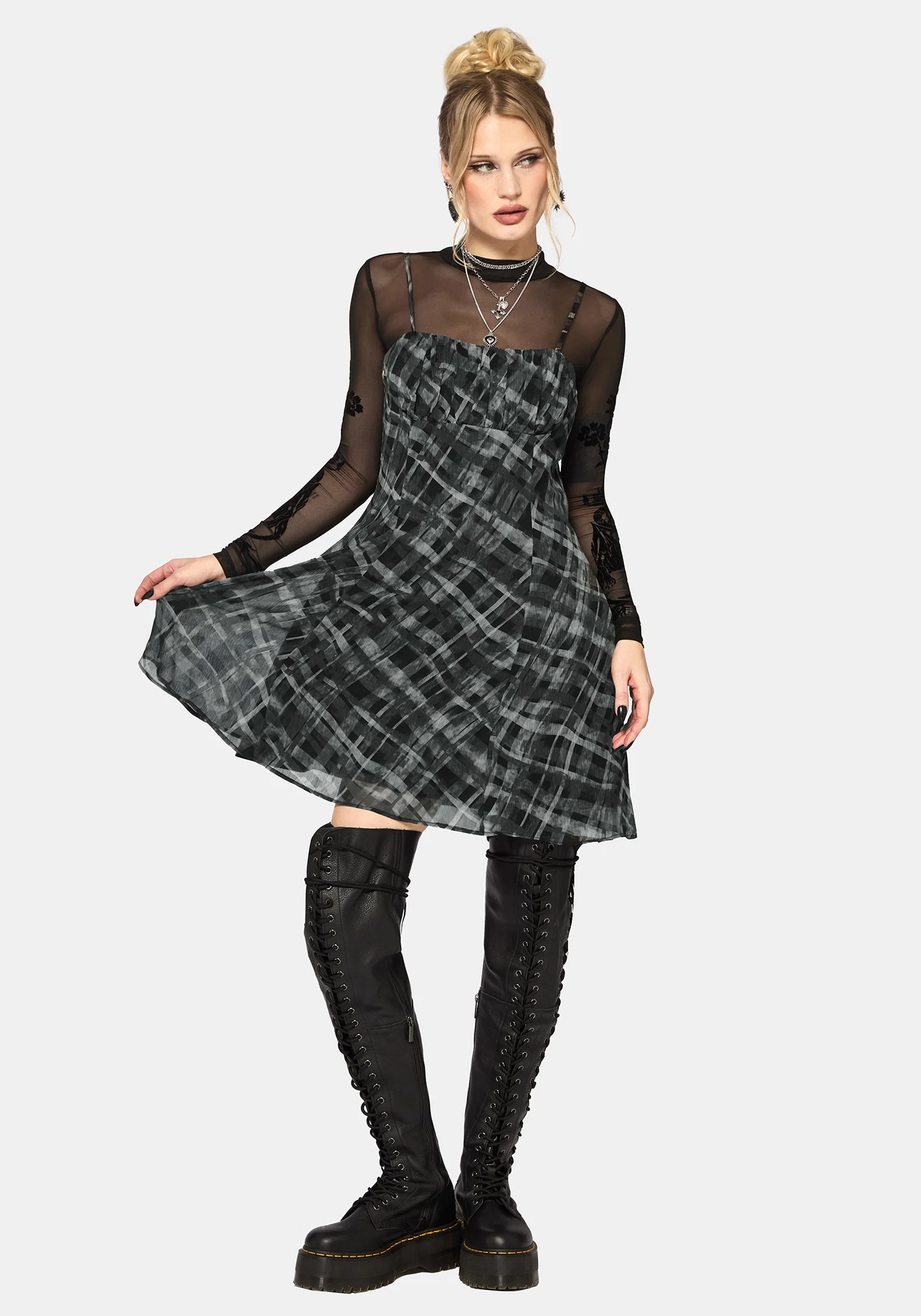 Rhoswen Checked Cami Mini Dress - Image 4