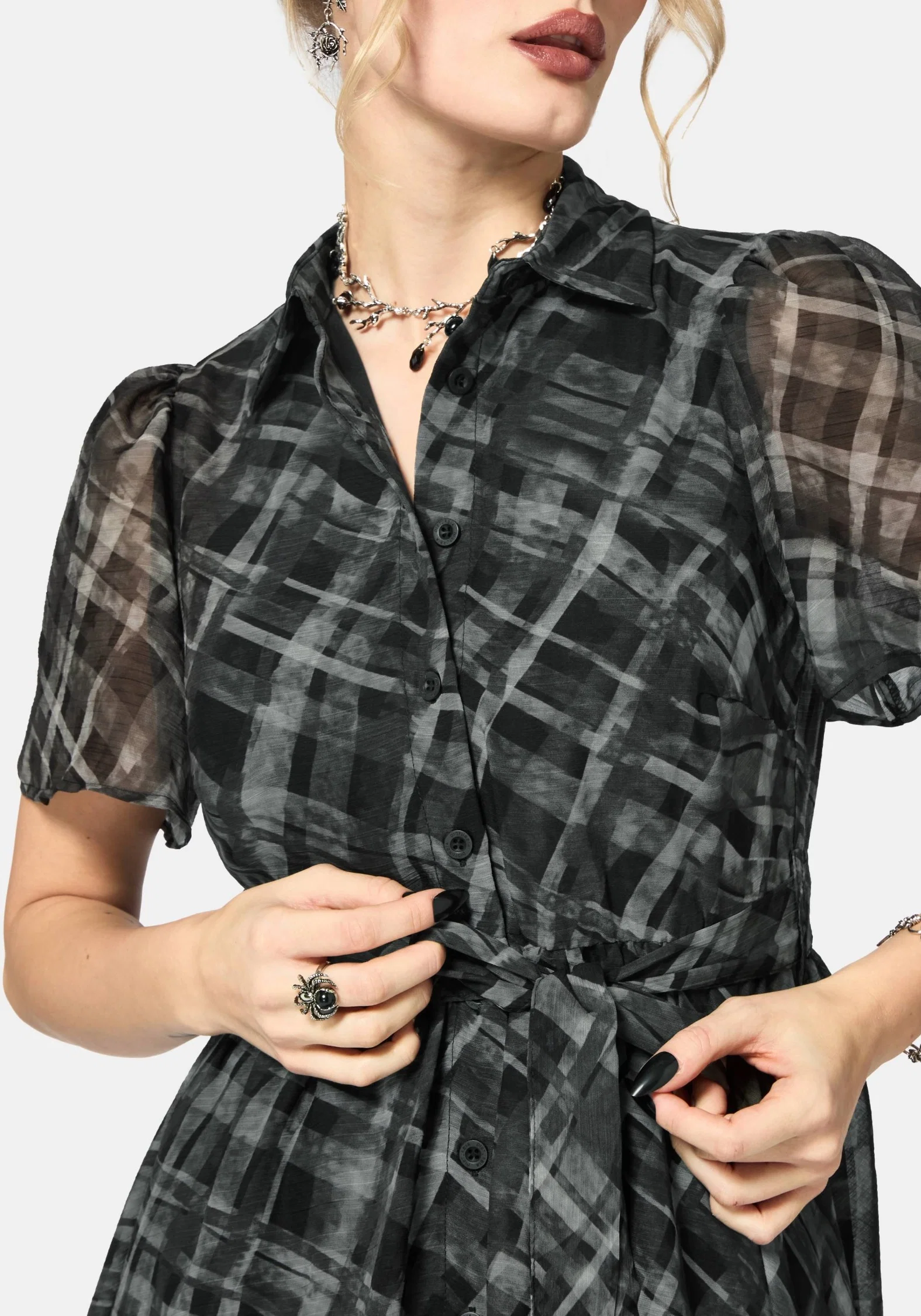 Rhoswen Checked Hanky Hem Midaxi Shirt Dress - Image 2