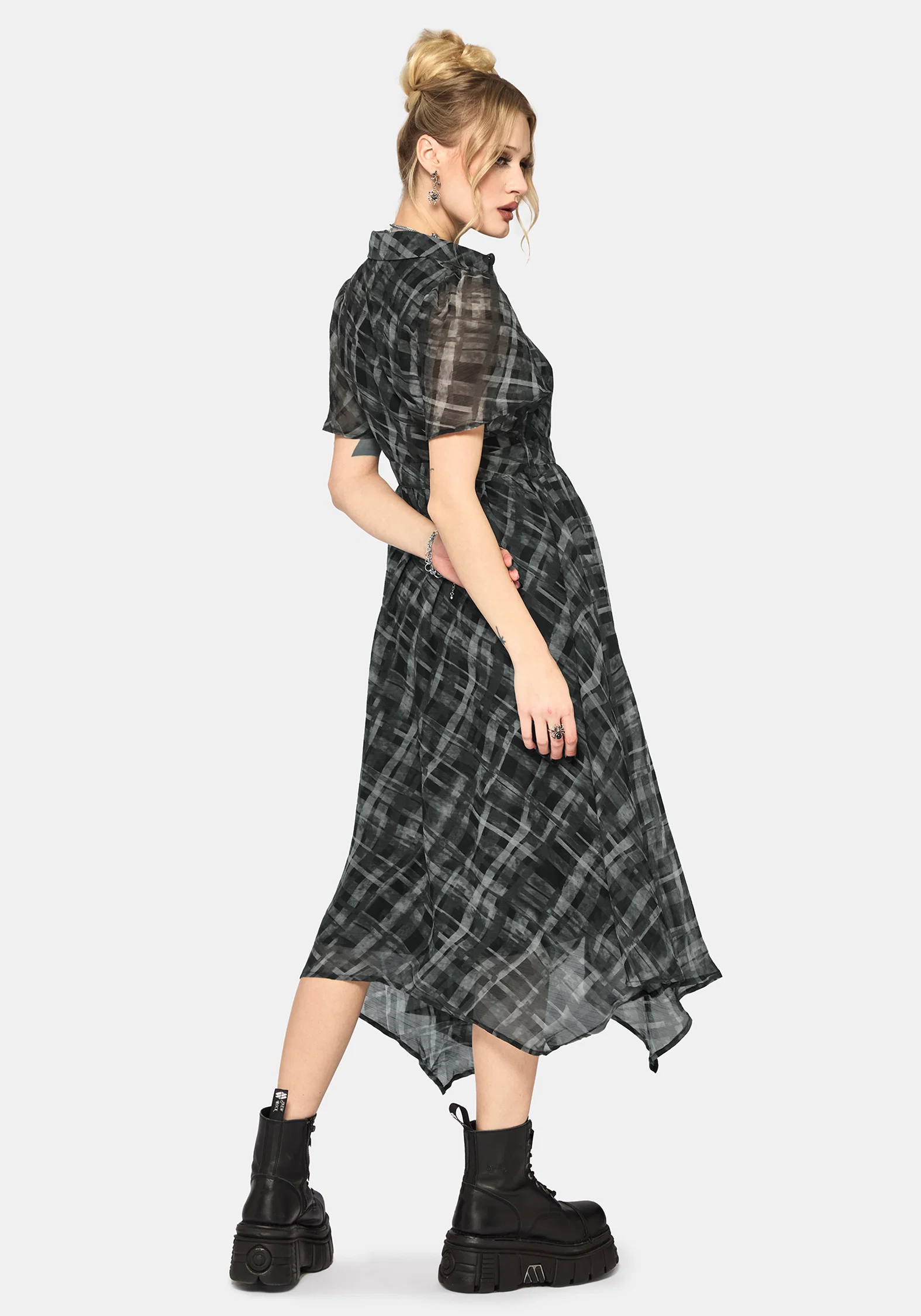 Rhoswen Checked Hanky Hem Midaxi Shirt Dress - Image 3