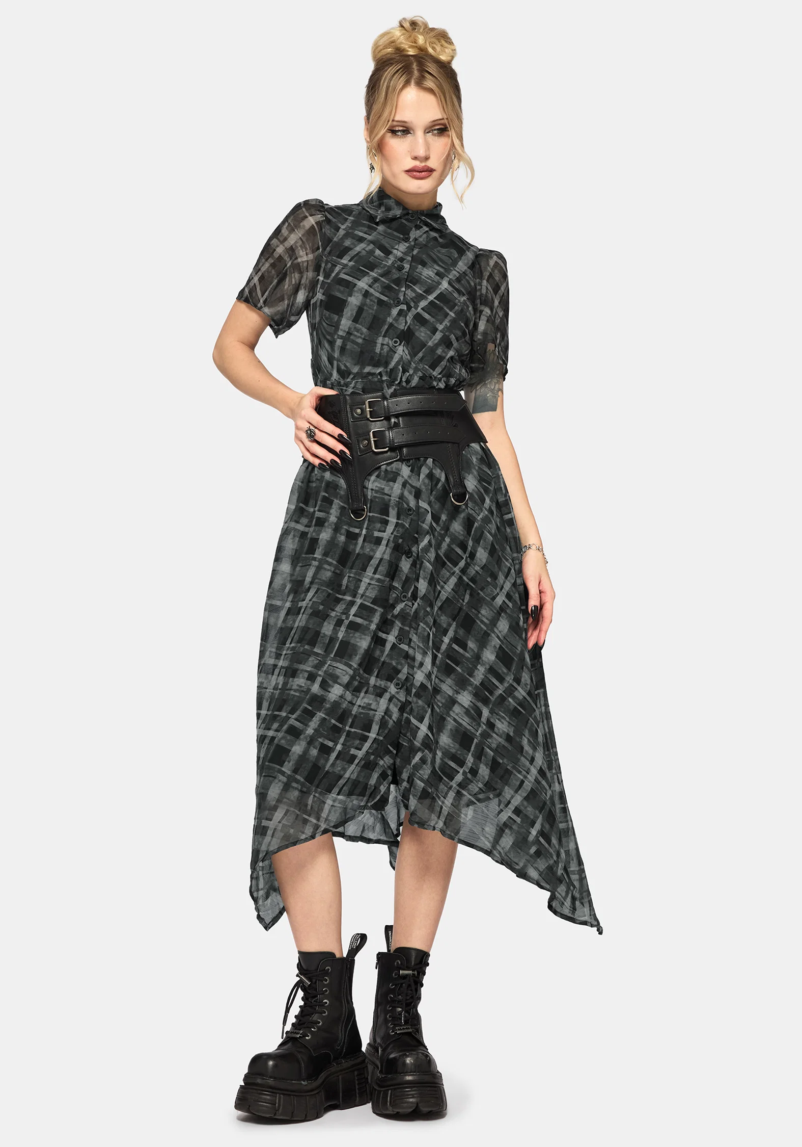 Rhoswen Checked Hanky Hem Midaxi Shirt Dress - Image 6