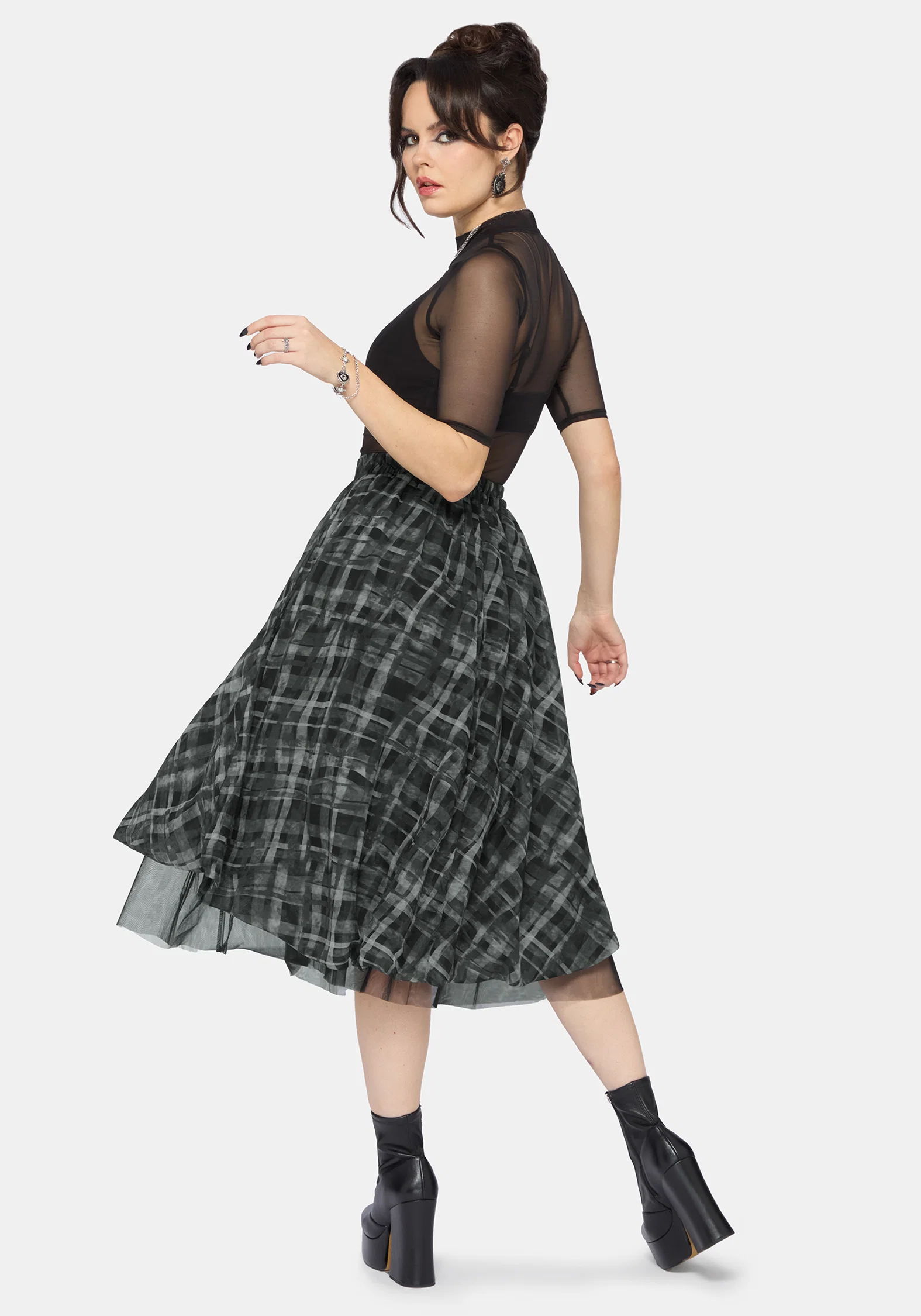 Rhoswen Double Layered Check Hitched Skirt - Image 3