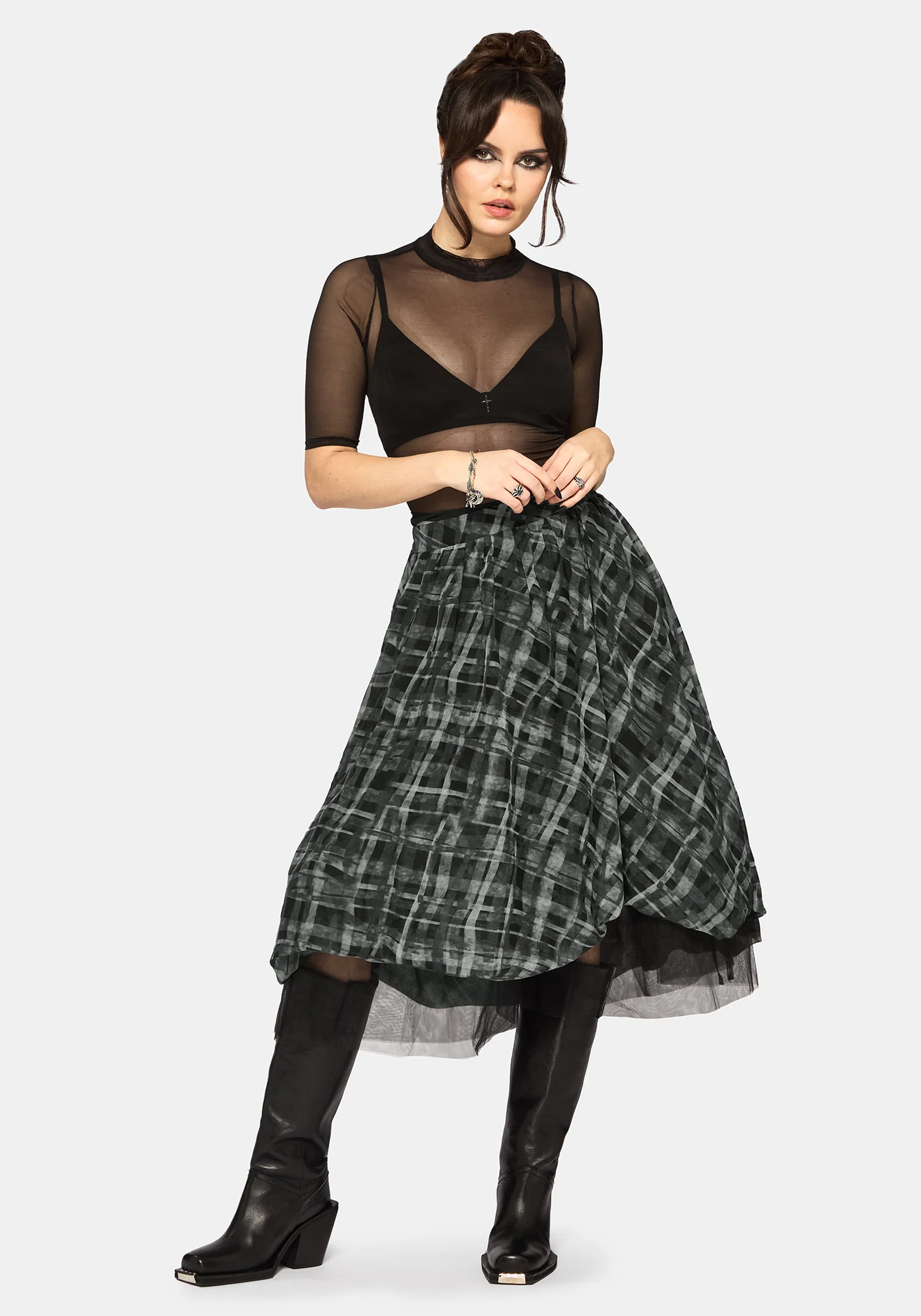 Rhoswen Double Layered Check Hitched Skirt - Image 5