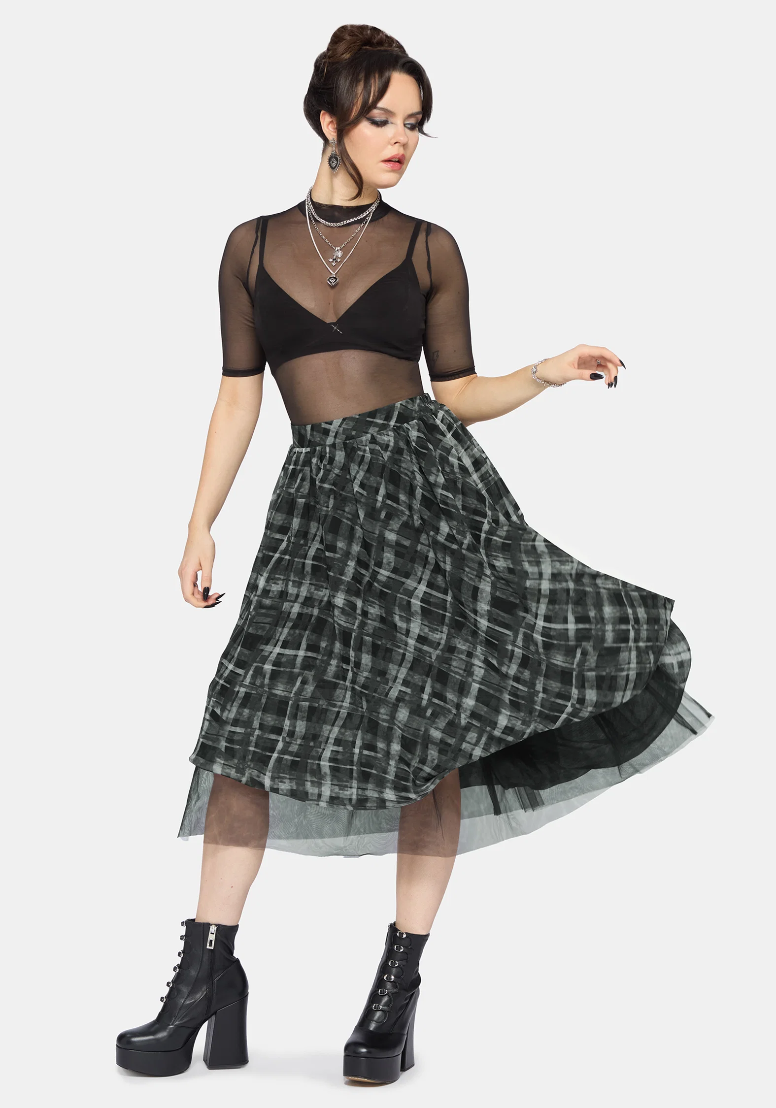 Rhoswen Double Layered Check Hitched Skirt - Image 6