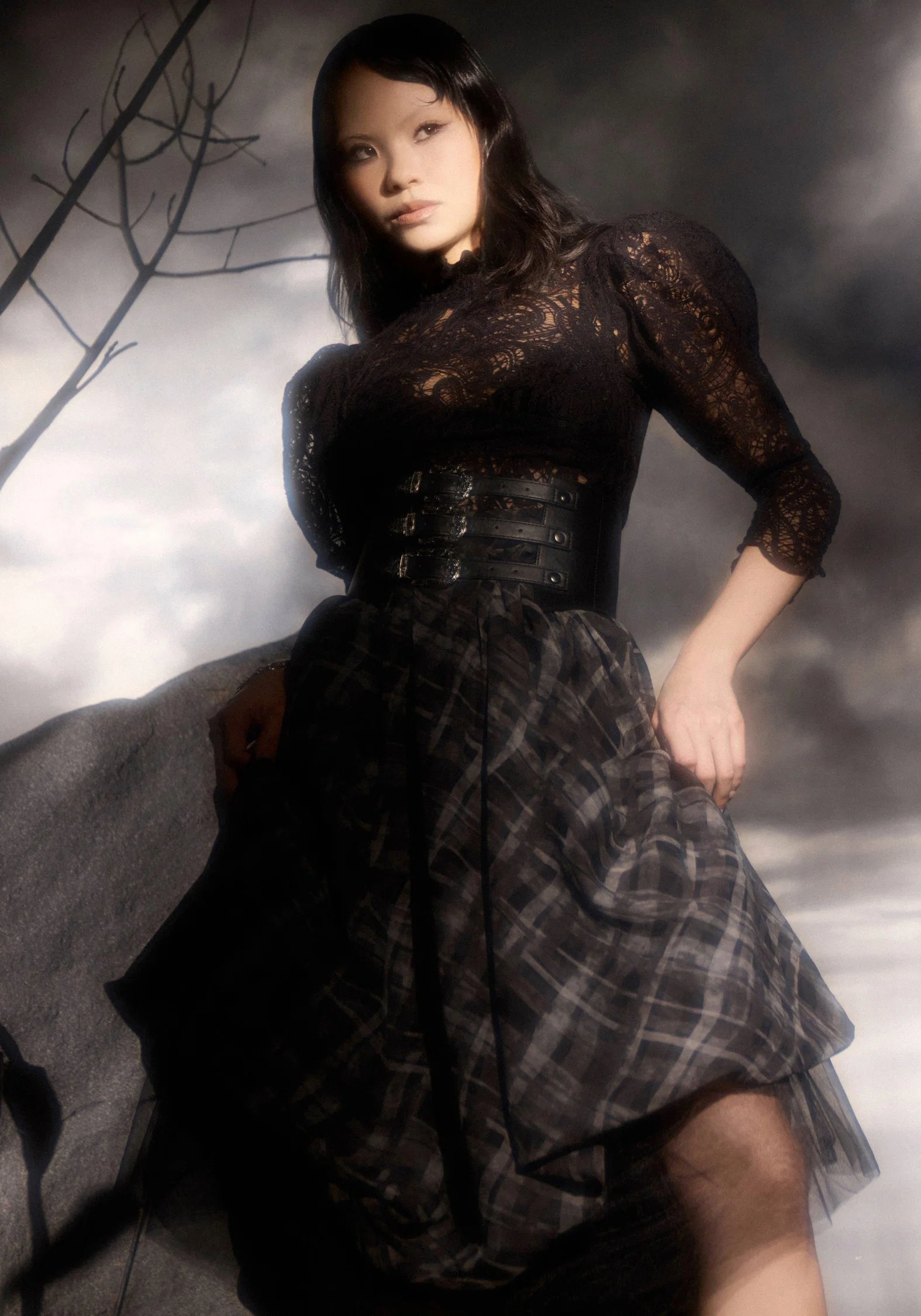 Rhoswen Double Layered Check Hitched Skirt - Image 7