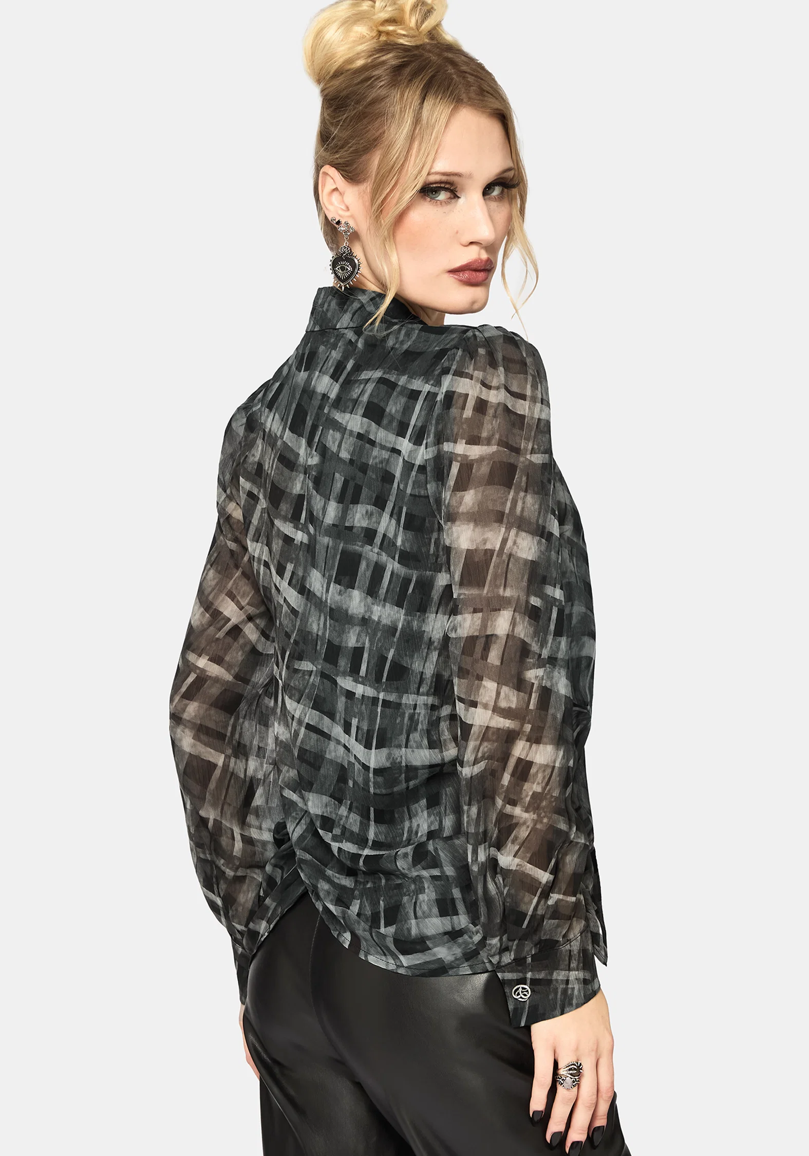 Rhoswen Snake Check Cross Over Long Sleeved Shirt - Image 3