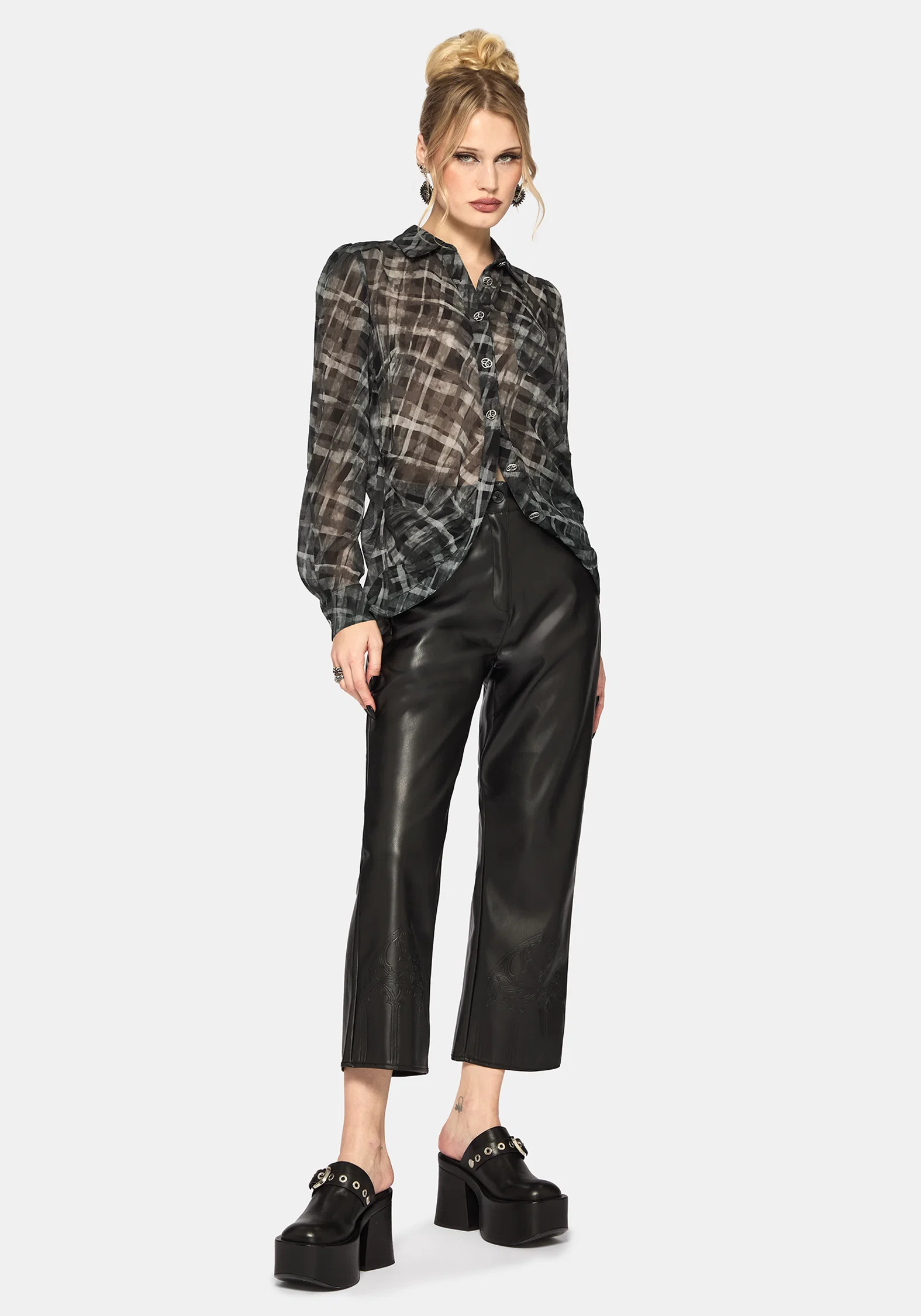 Rhoswen Snake Check Cross Over Long Sleeved Shirt - Image 4
