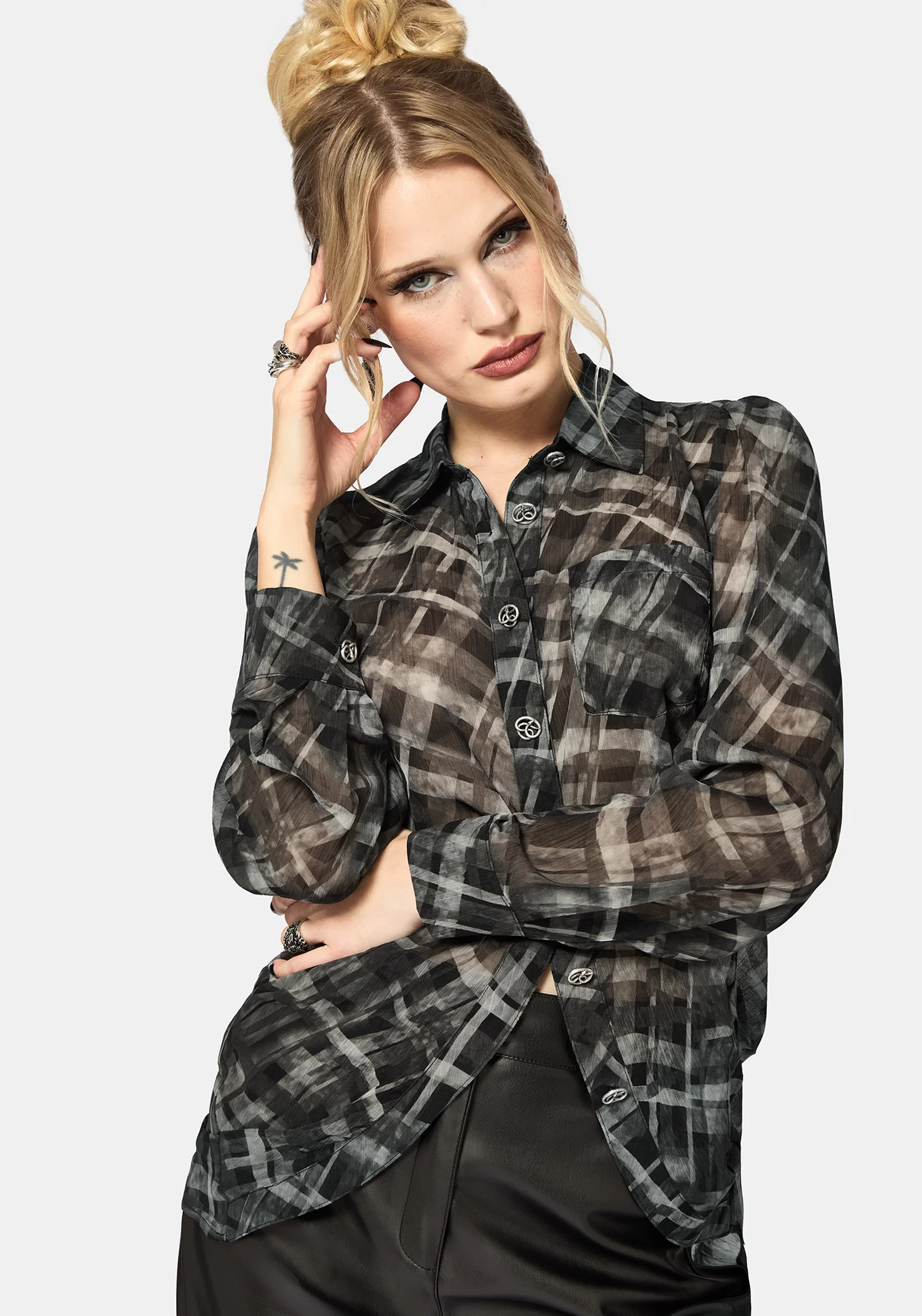 Rhoswen Snake Check Cross Over Long Sleeved Shirt - Image 5