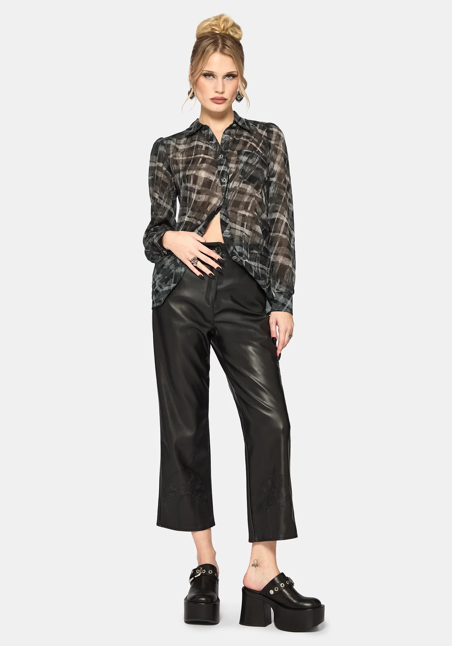 Rhoswen Snake Check Cross Over Long Sleeved Shirt - Image 6