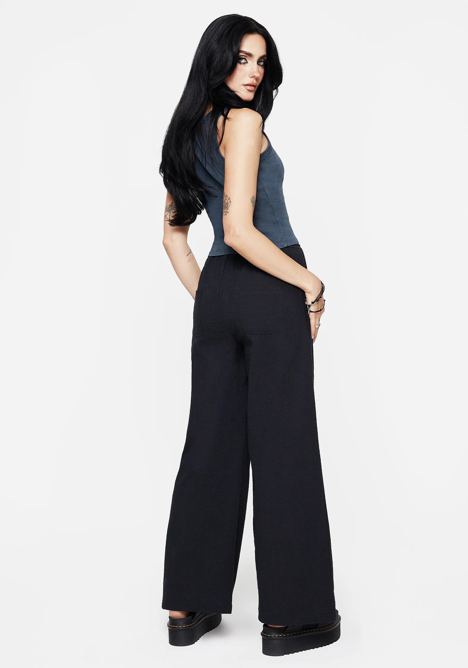 Rian Seersucker Straight Leg Trousers - Image 3