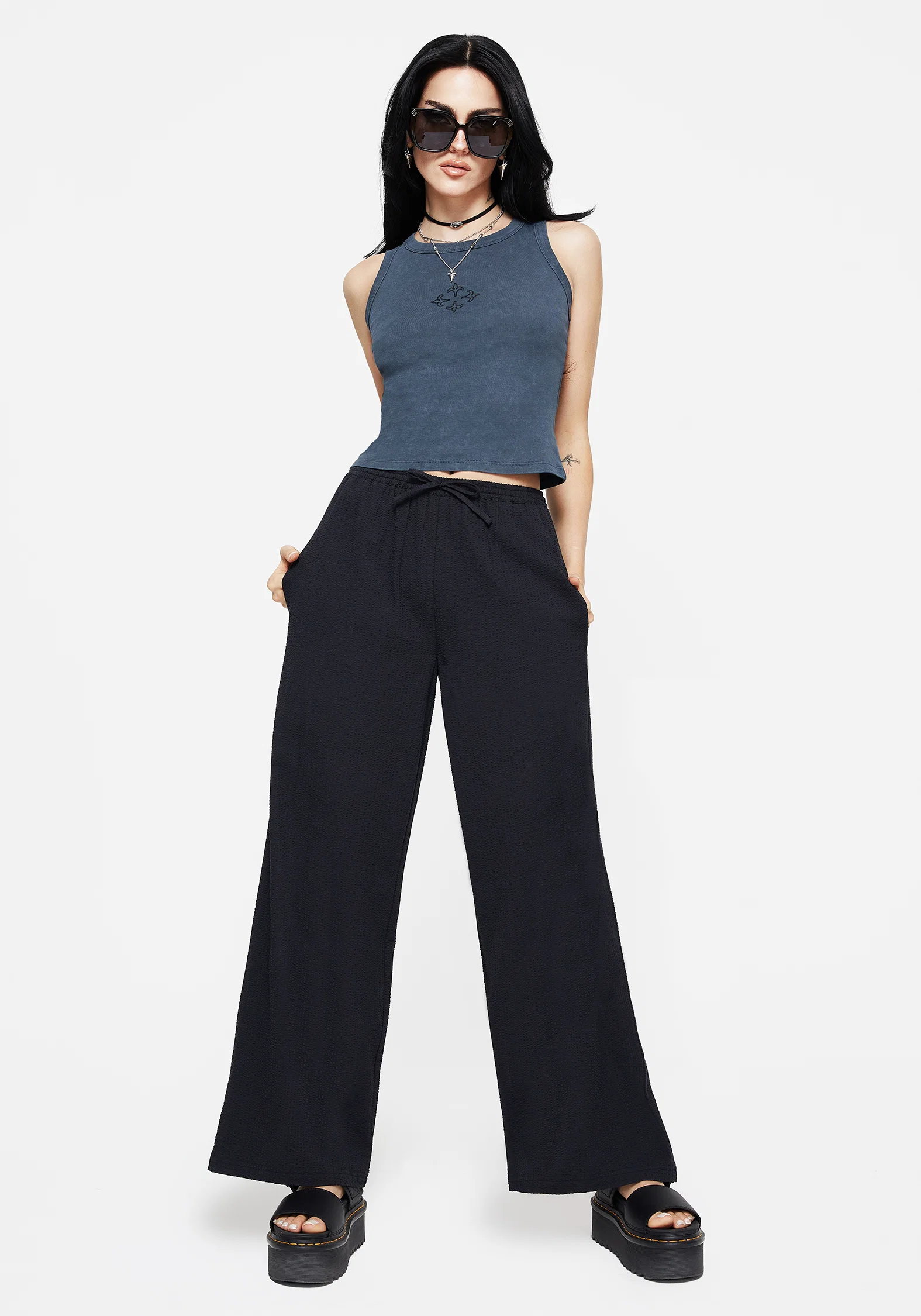 Rian Seersucker Straight Leg Trousers - Image 4