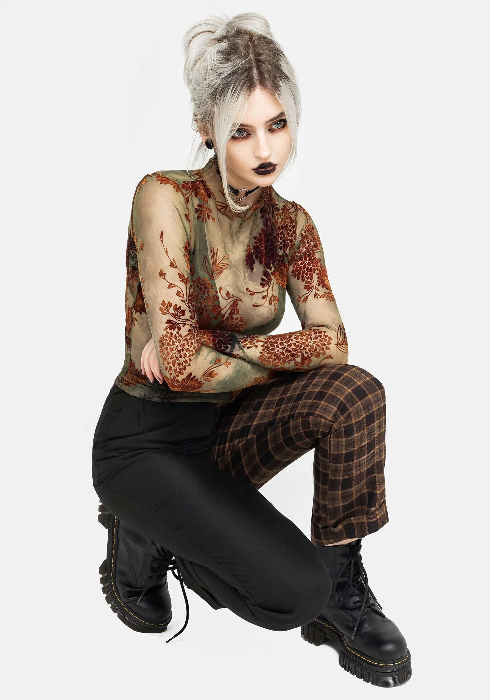 Rosaleigh Flock Velour Mesh Long Sleeve Top - Image 7