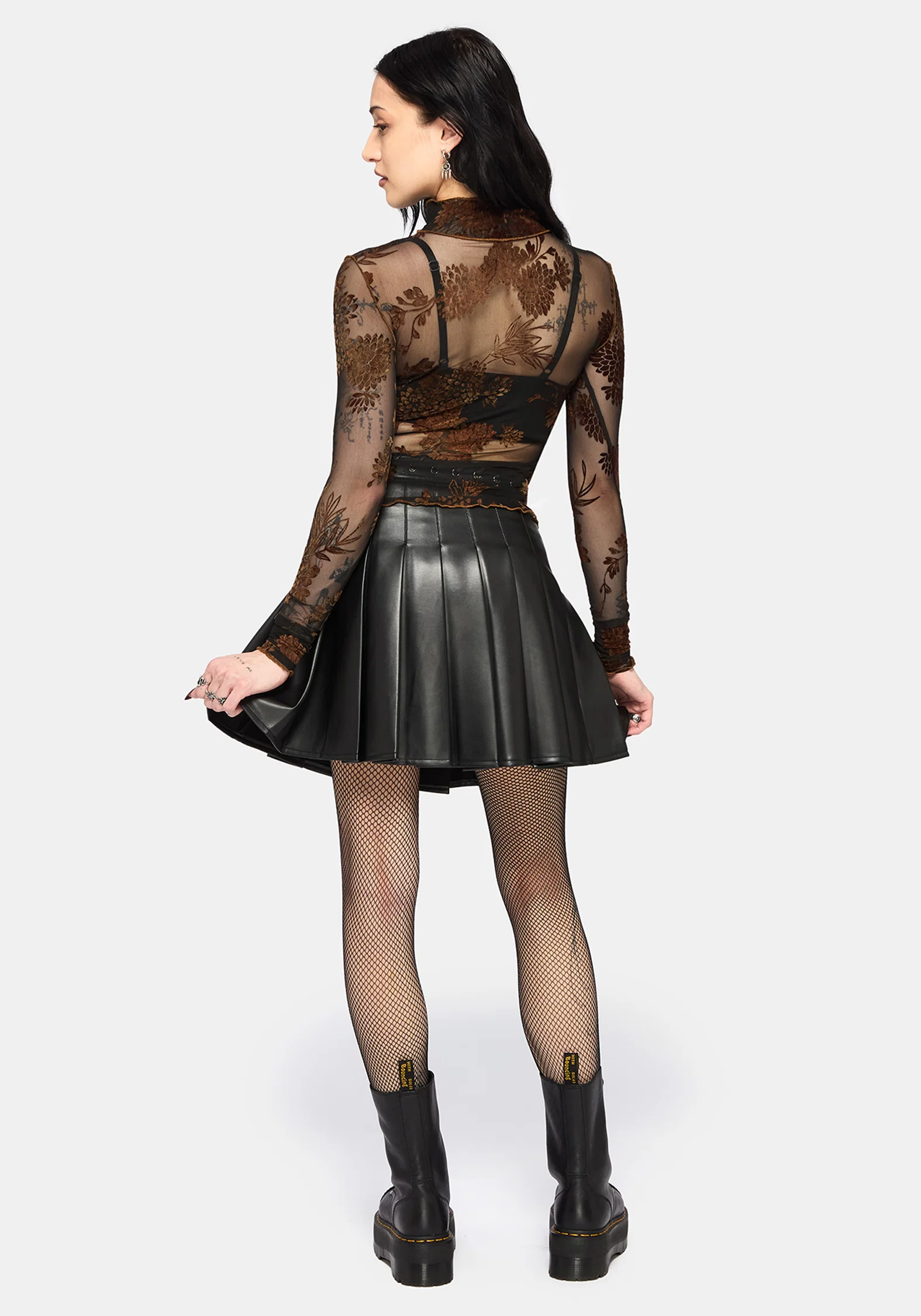 Rosaleigh Flock Velour Mesh Long Sleeve Top - Black - Image 3