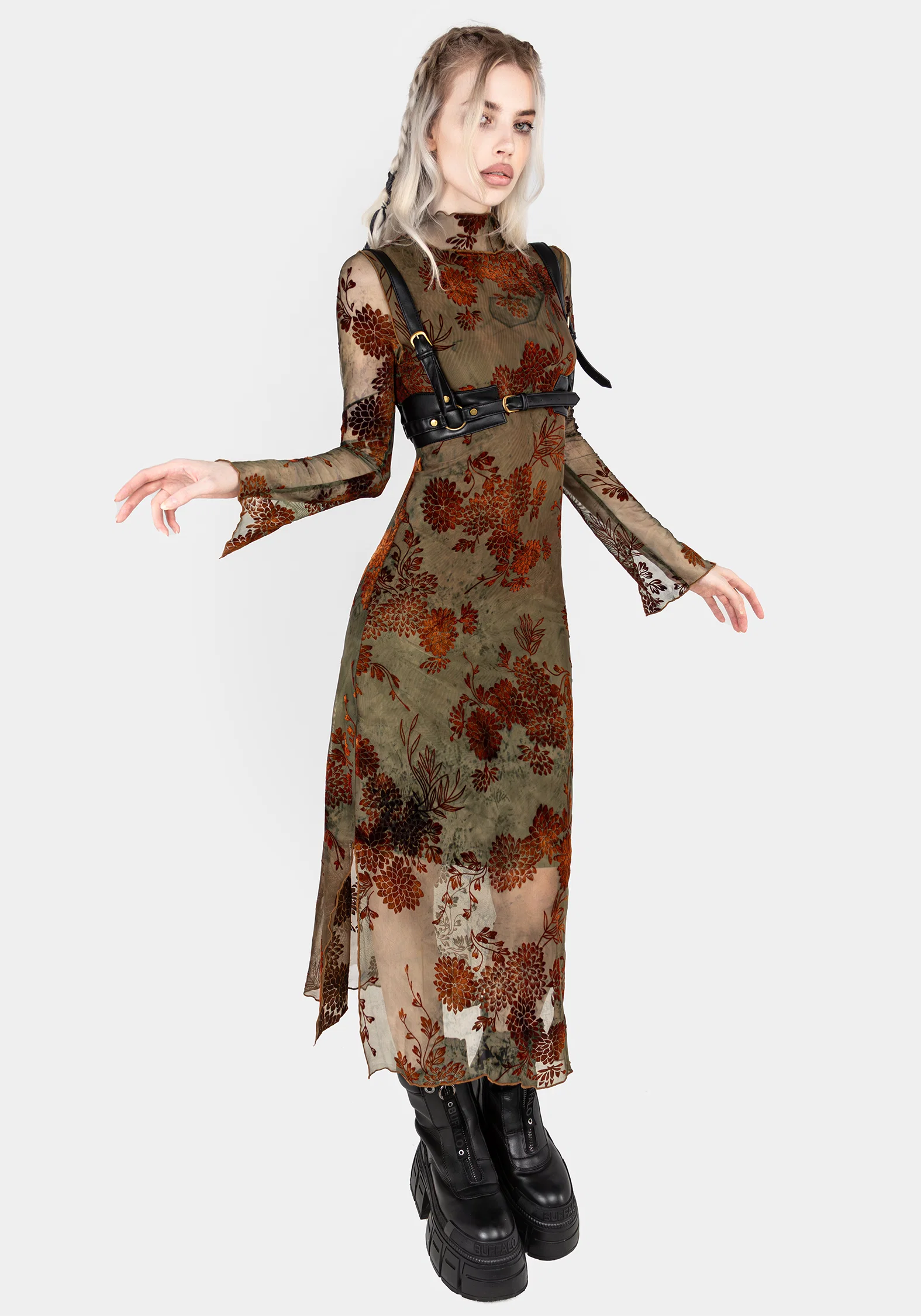 Rosaleigh Flock Velour Mesh Midaxi Dress - Image 6