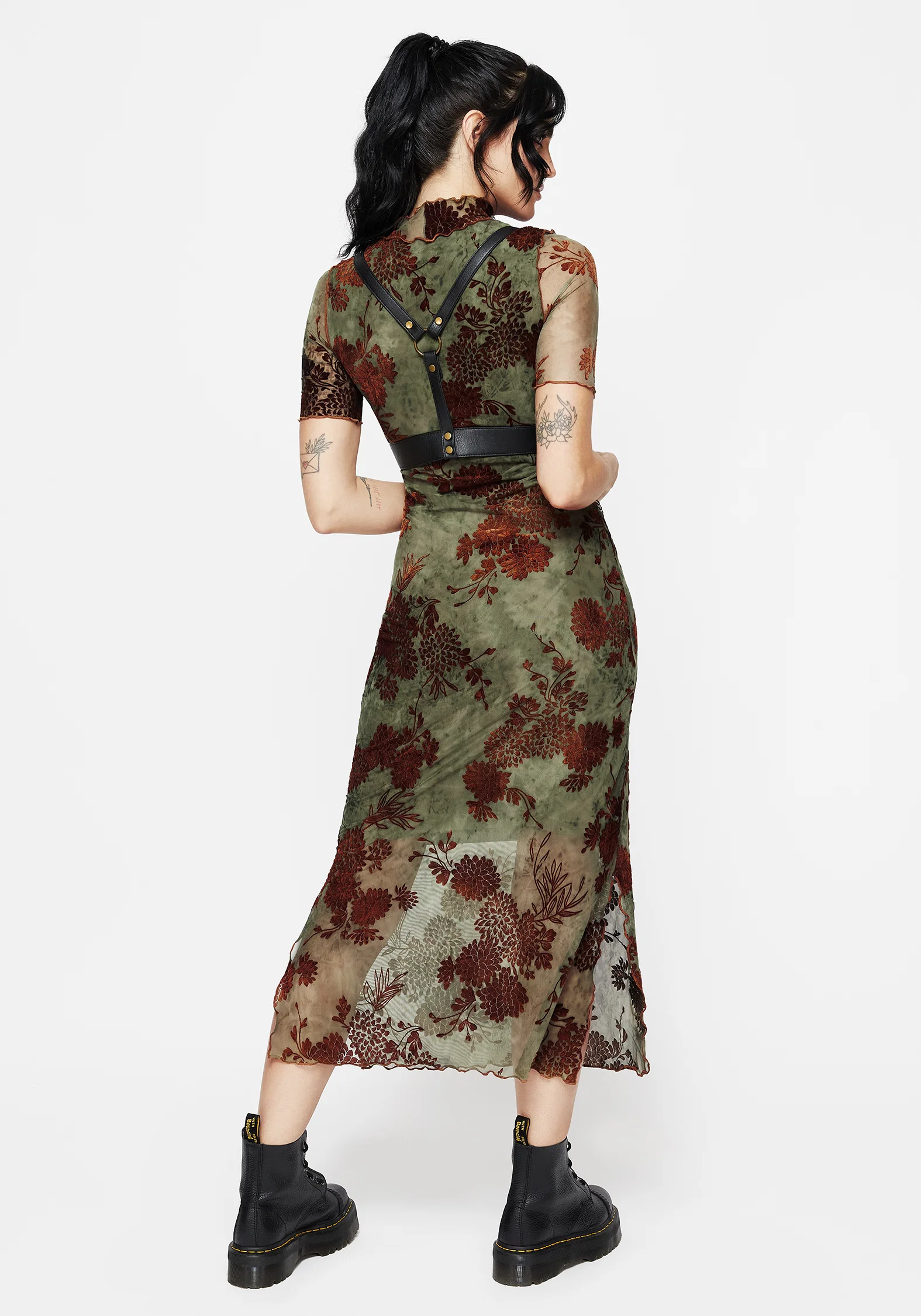 Rosaleigh Flock Velour Mesh Short Sleeved Midaxi Dress - Image 3