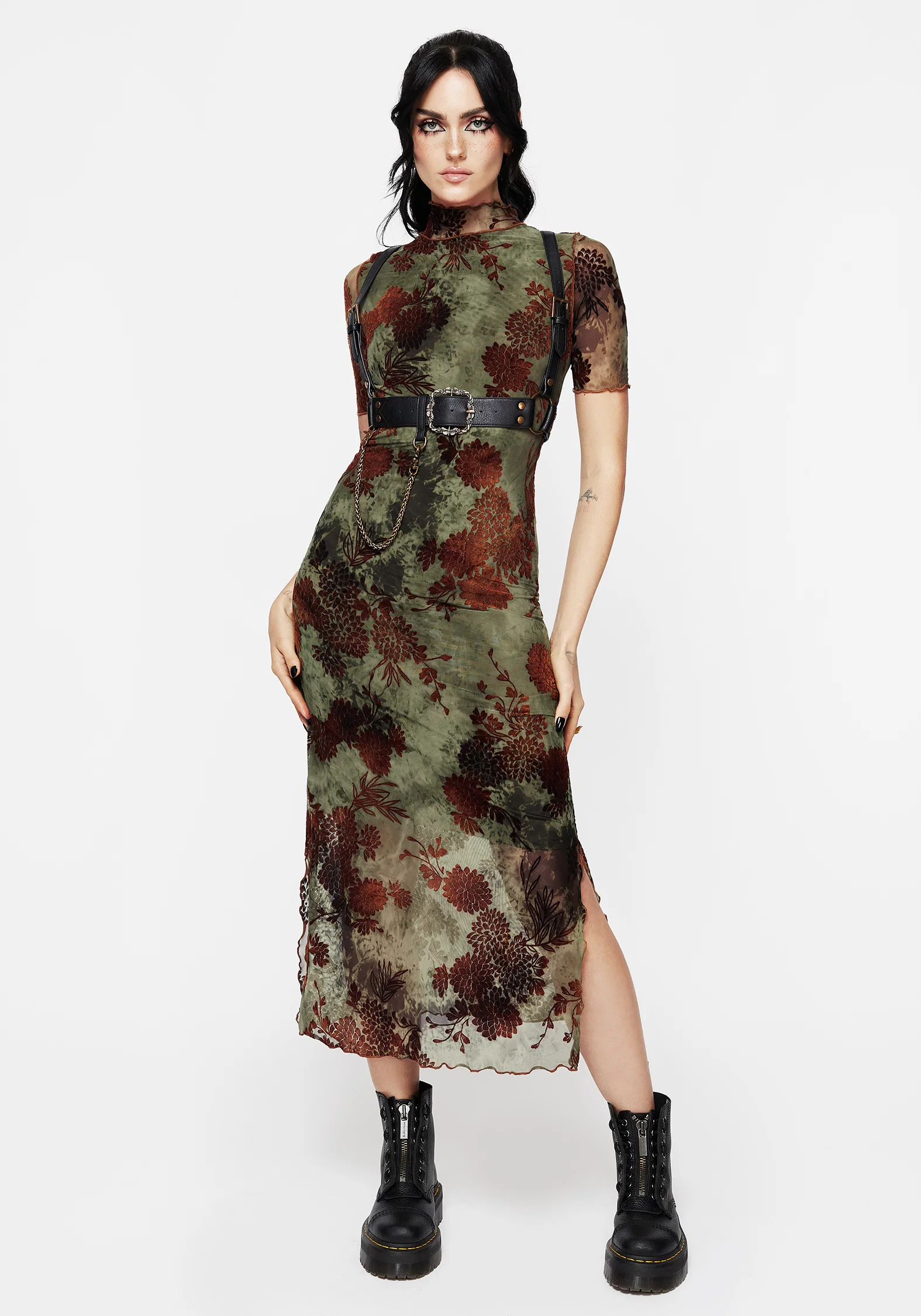 Rosaleigh Flock Velour Mesh Short Sleeved Midaxi Dress - Image 4