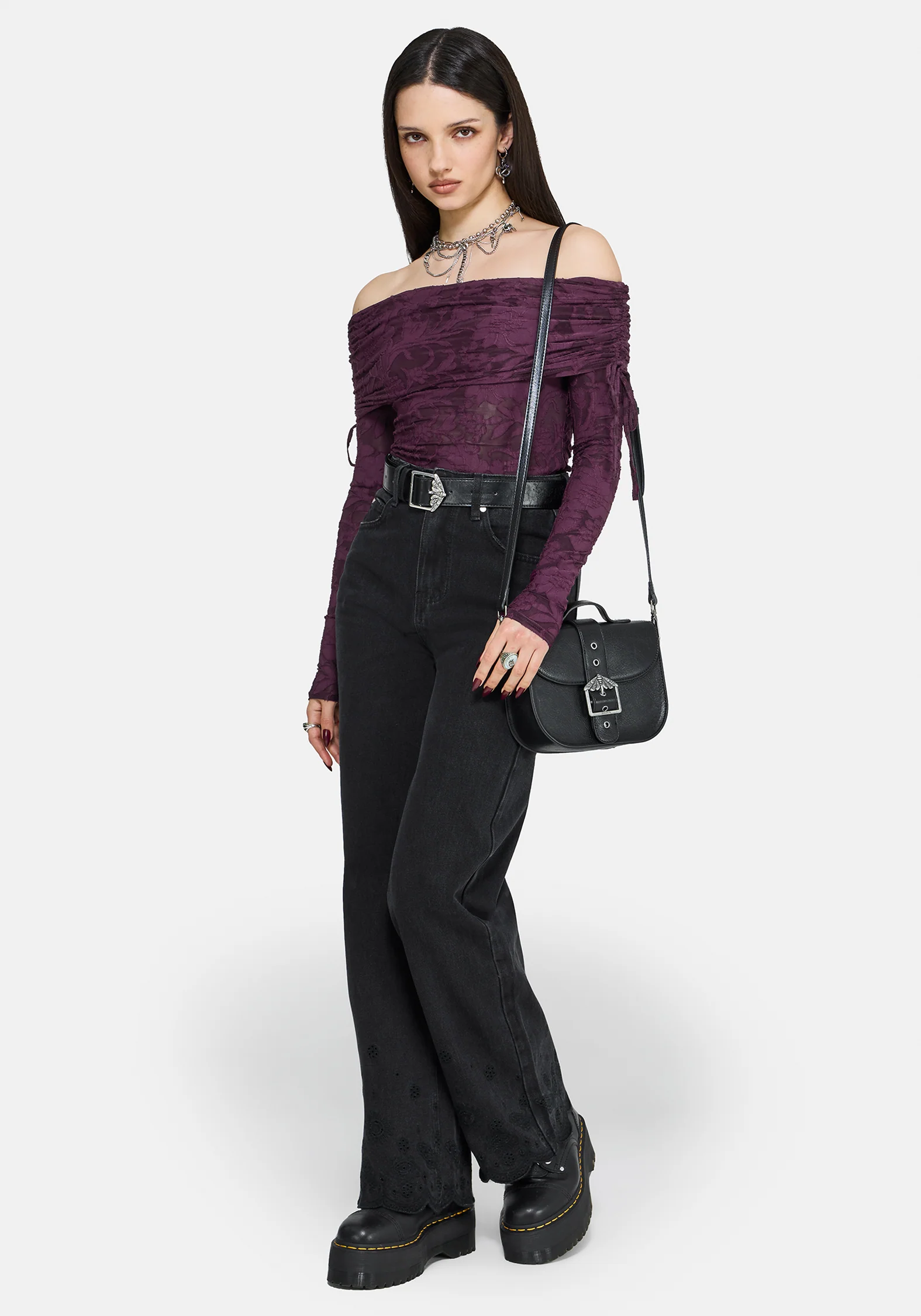Rosamoth Buckle Crossbody Satchel Bag - Black - Image 3