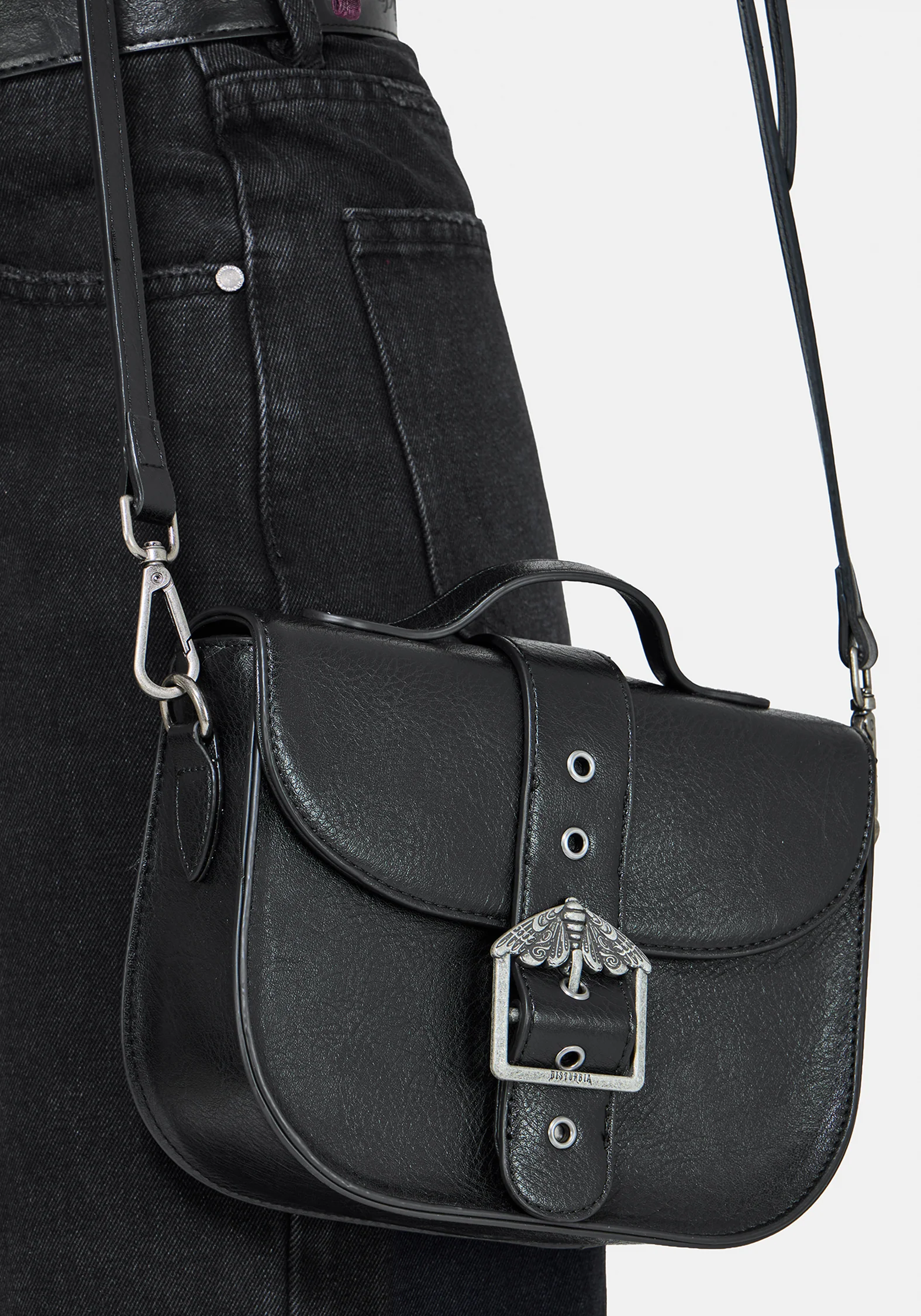 Rosamoth Buckle Crossbody Satchel Bag - Black - Image 9