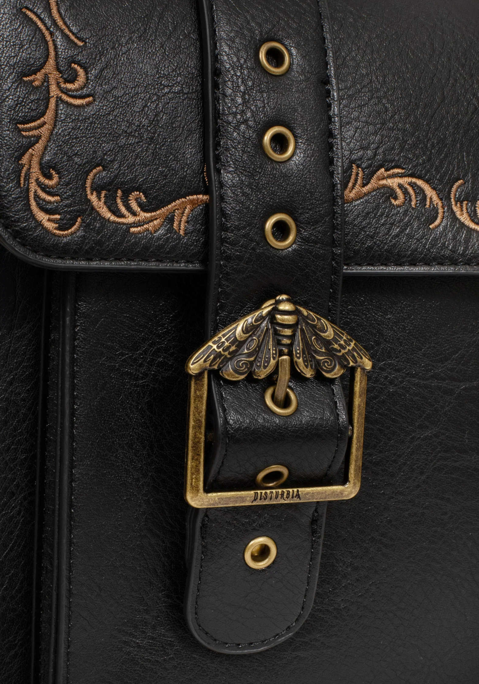Rosamoth Buckle Vine Embroidered Satchel Bag - Black - Image 3