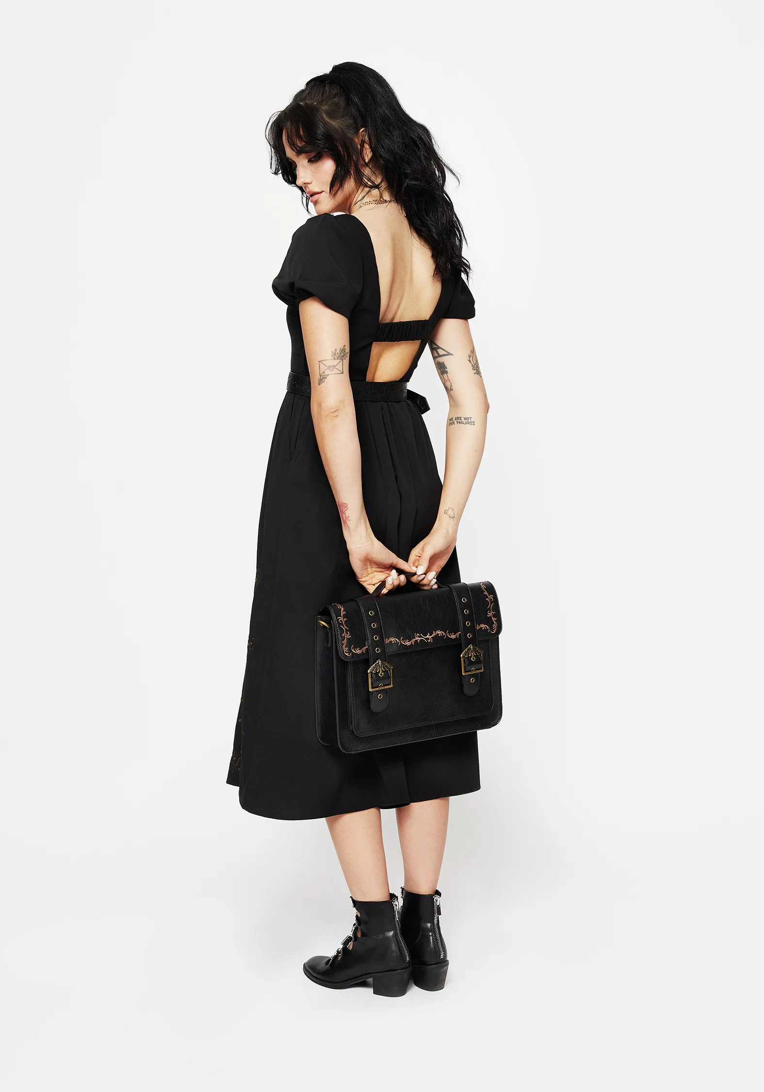 Rosamoth Buckle Vine Embroidered Satchel Bag - Black - Image 5