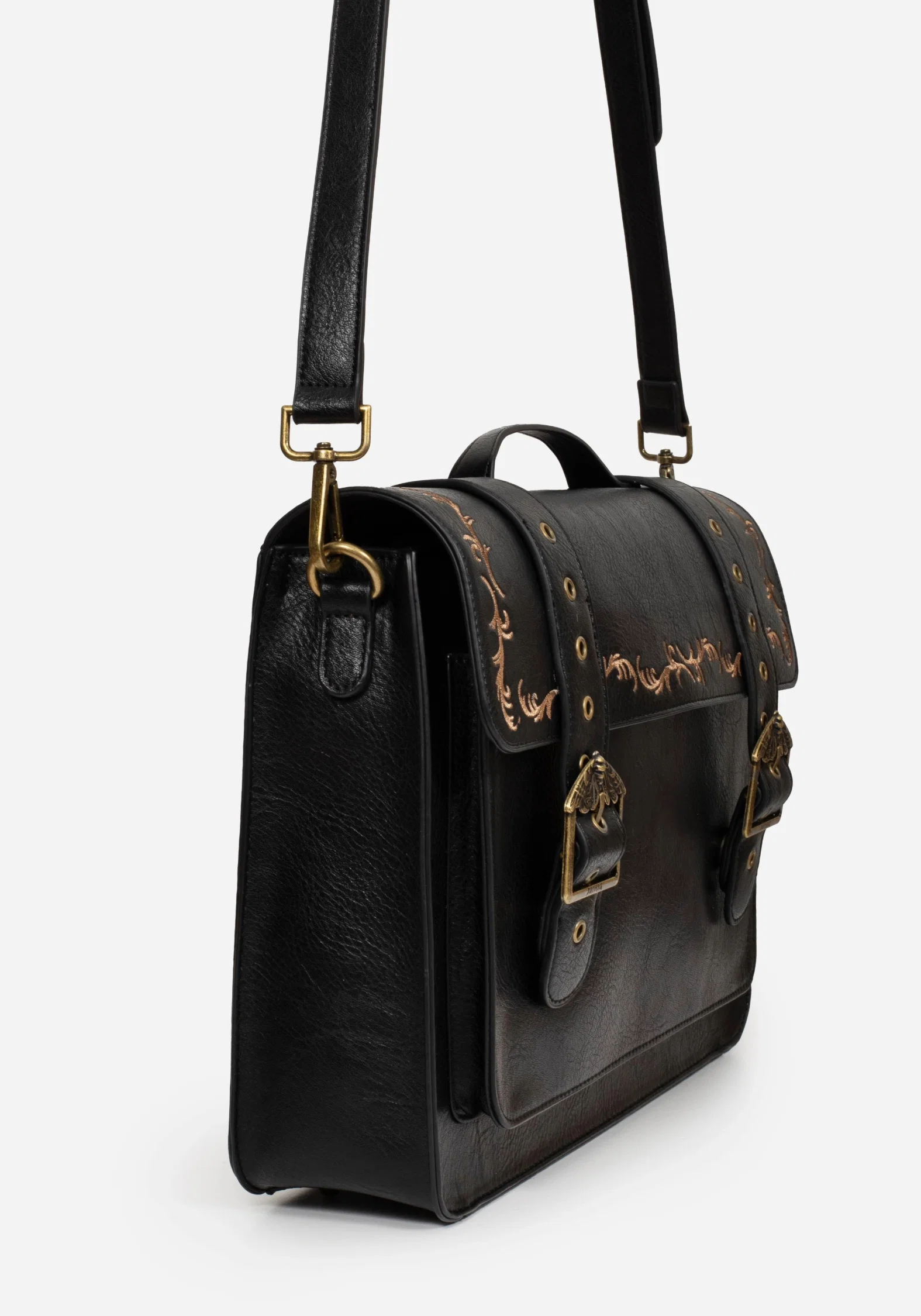 Rosamoth Buckle Vine Embroidered Satchel Bag - Black - Image 7