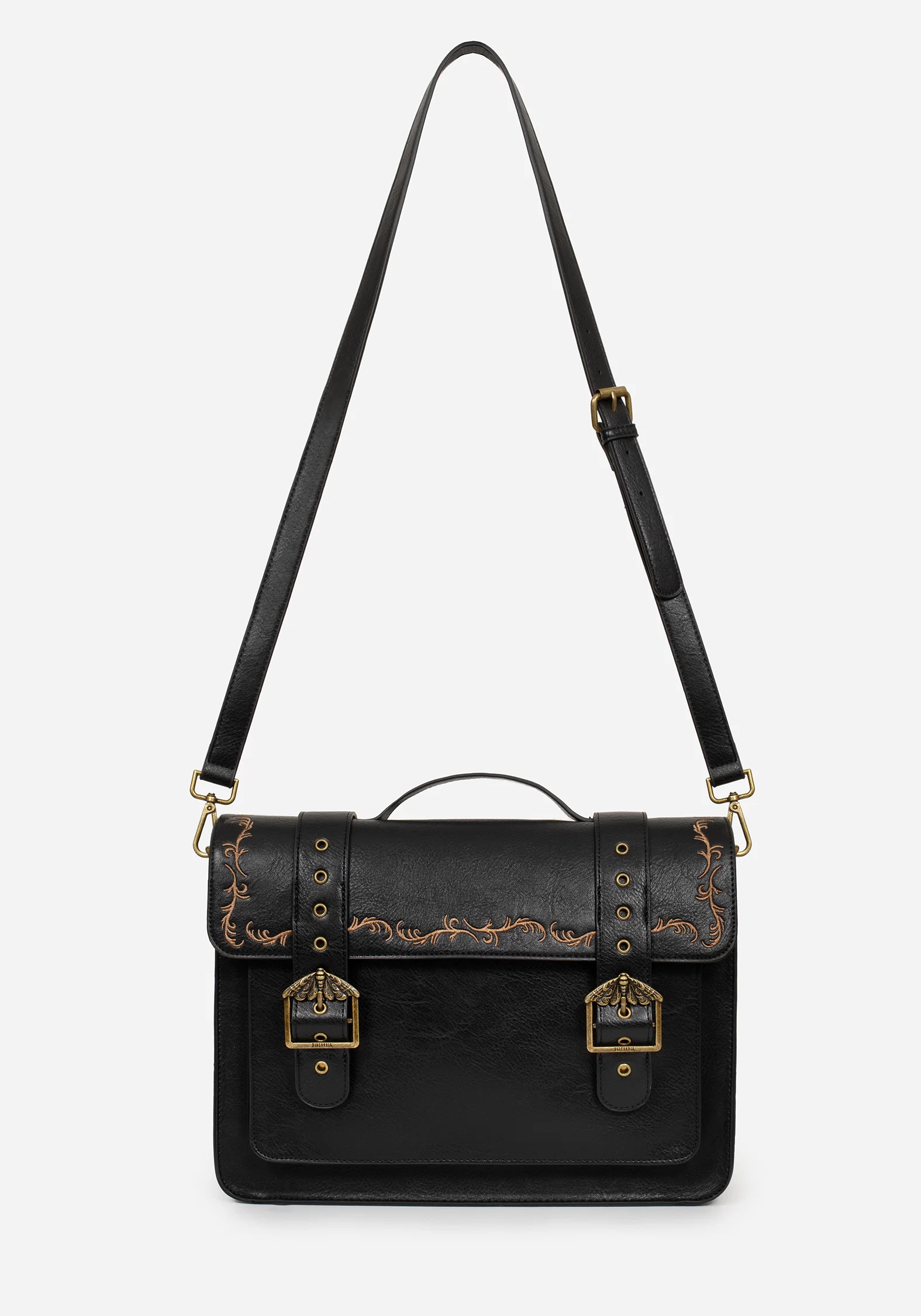 Rosamoth Buckle Vine Embroidered Satchel Bag - Black - Image 9
