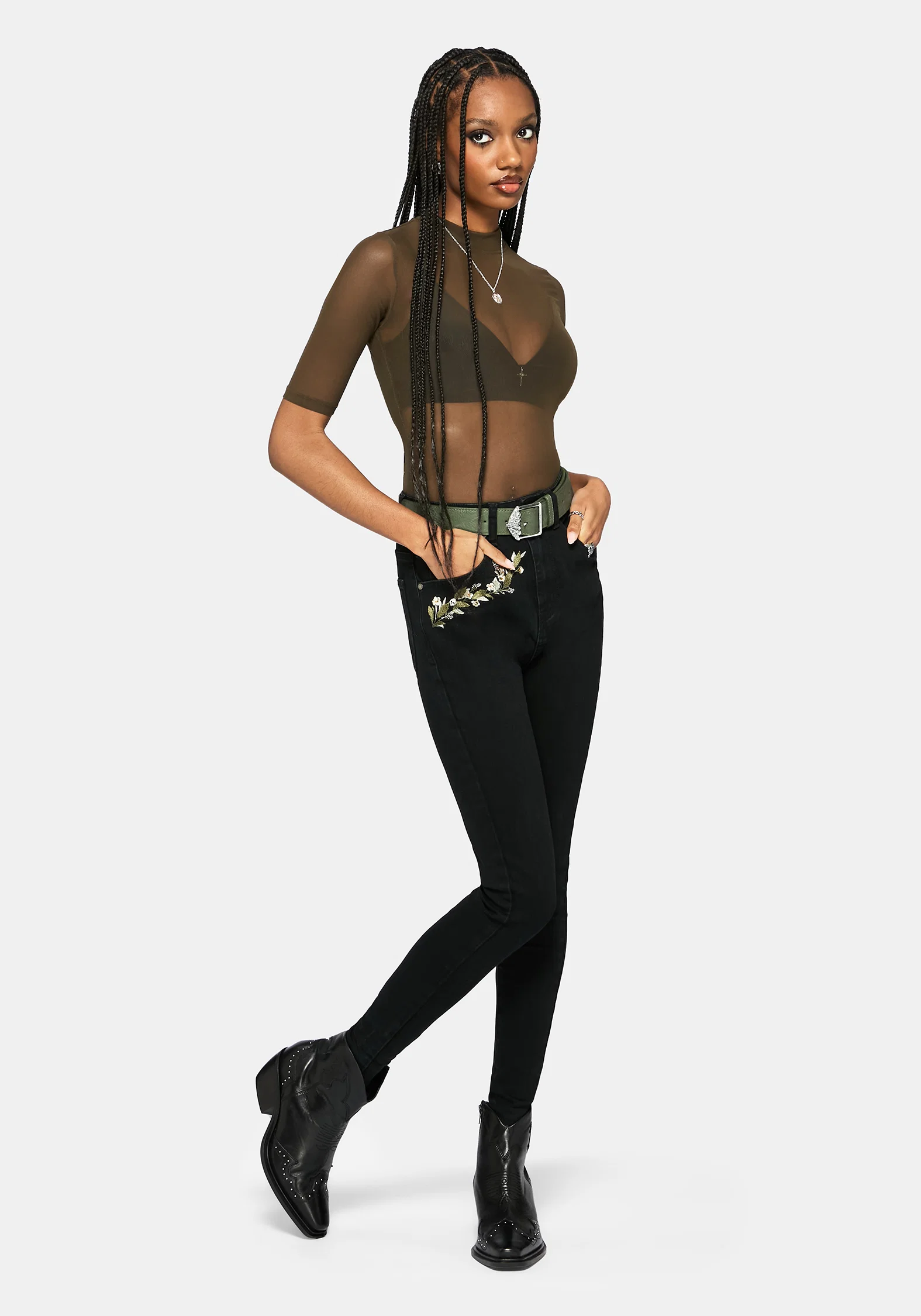 Rosamoth Debossed Buckle Belt - Green - Image 8