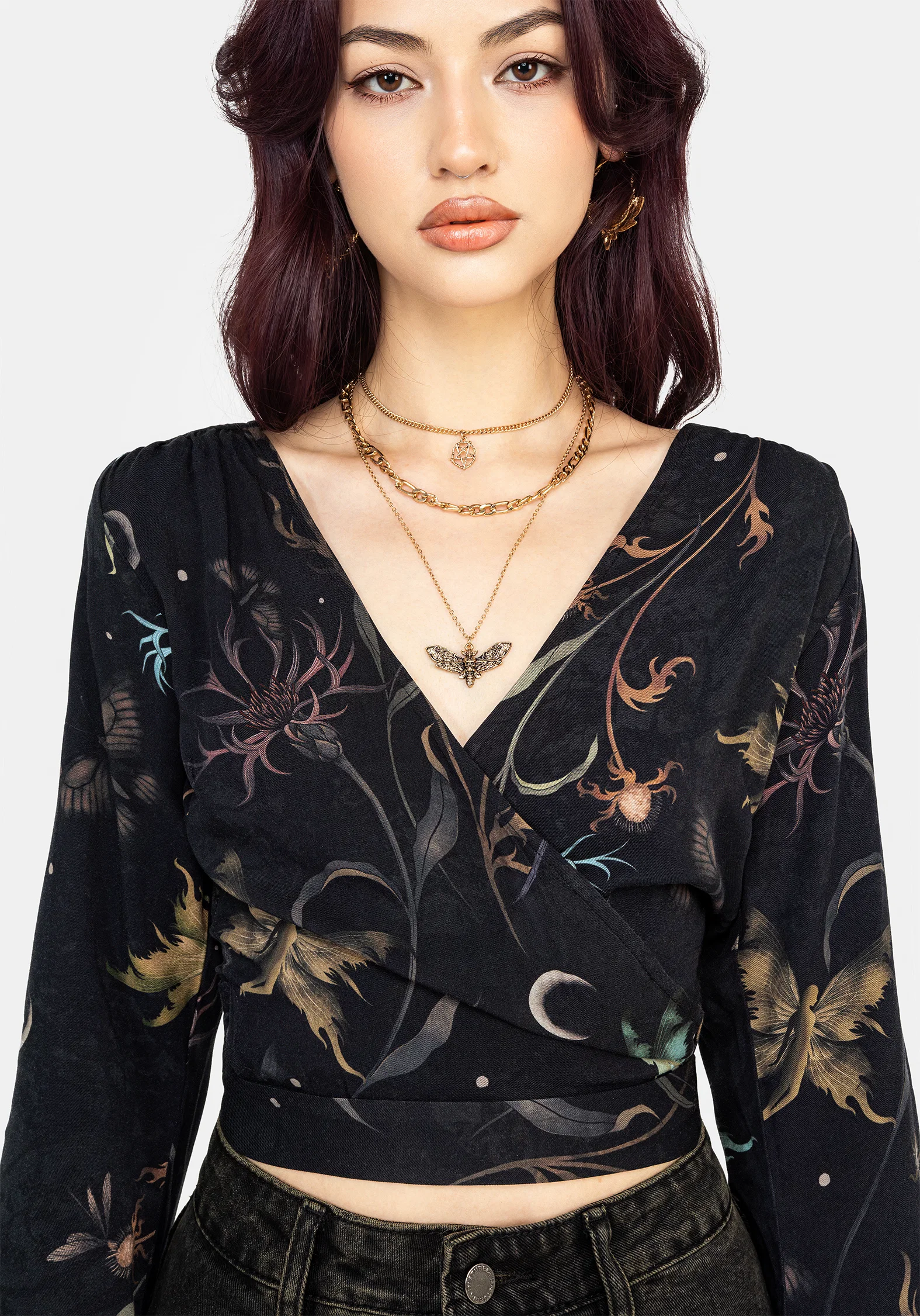 Rosanella Floral Print Flare Sleeve Wrap Top - Image 2