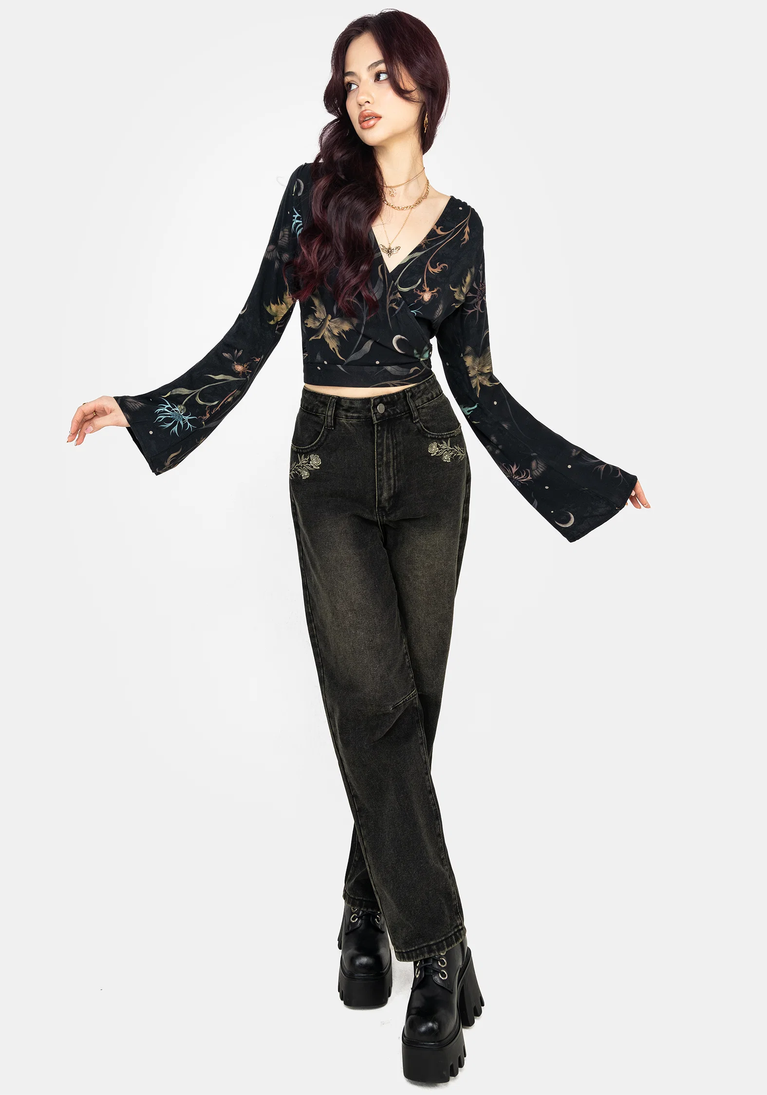 Rosanella Floral Print Flare Sleeve Wrap Top - Image 4