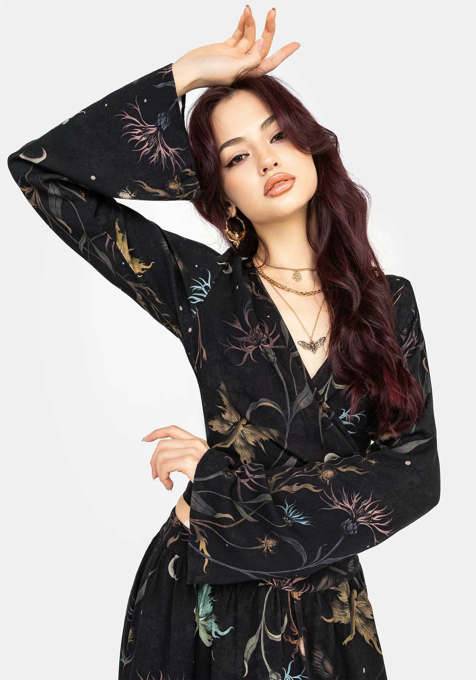 Rosanella Floral Print Flare Sleeve Wrap Top - Image 5