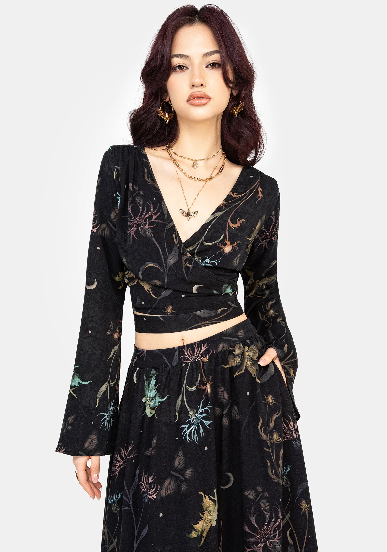 Rosanella Floral Print Flare Sleeve Wrap Top - Image 7