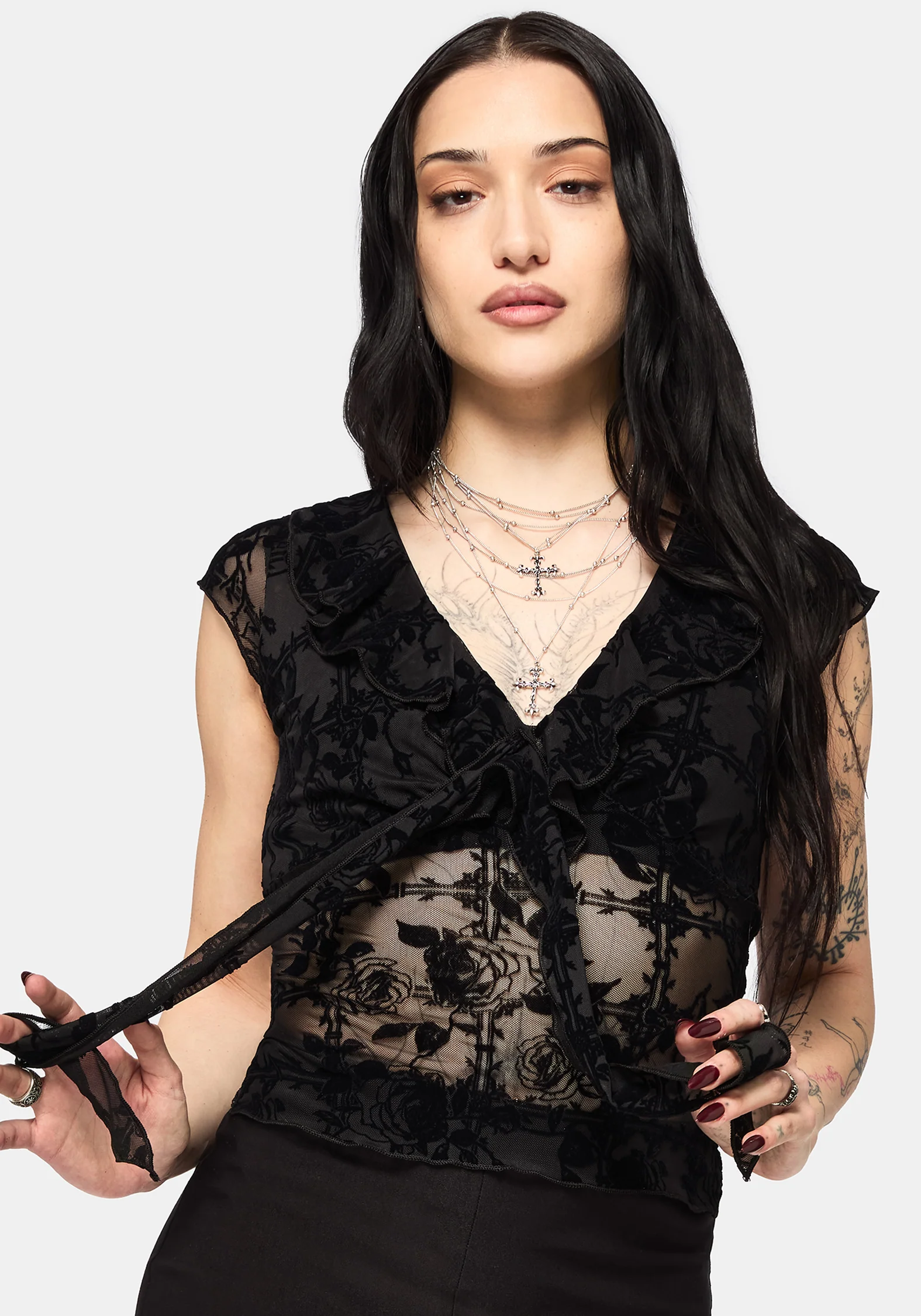 Rose Riot Flock Mesh Blouse - Image 4