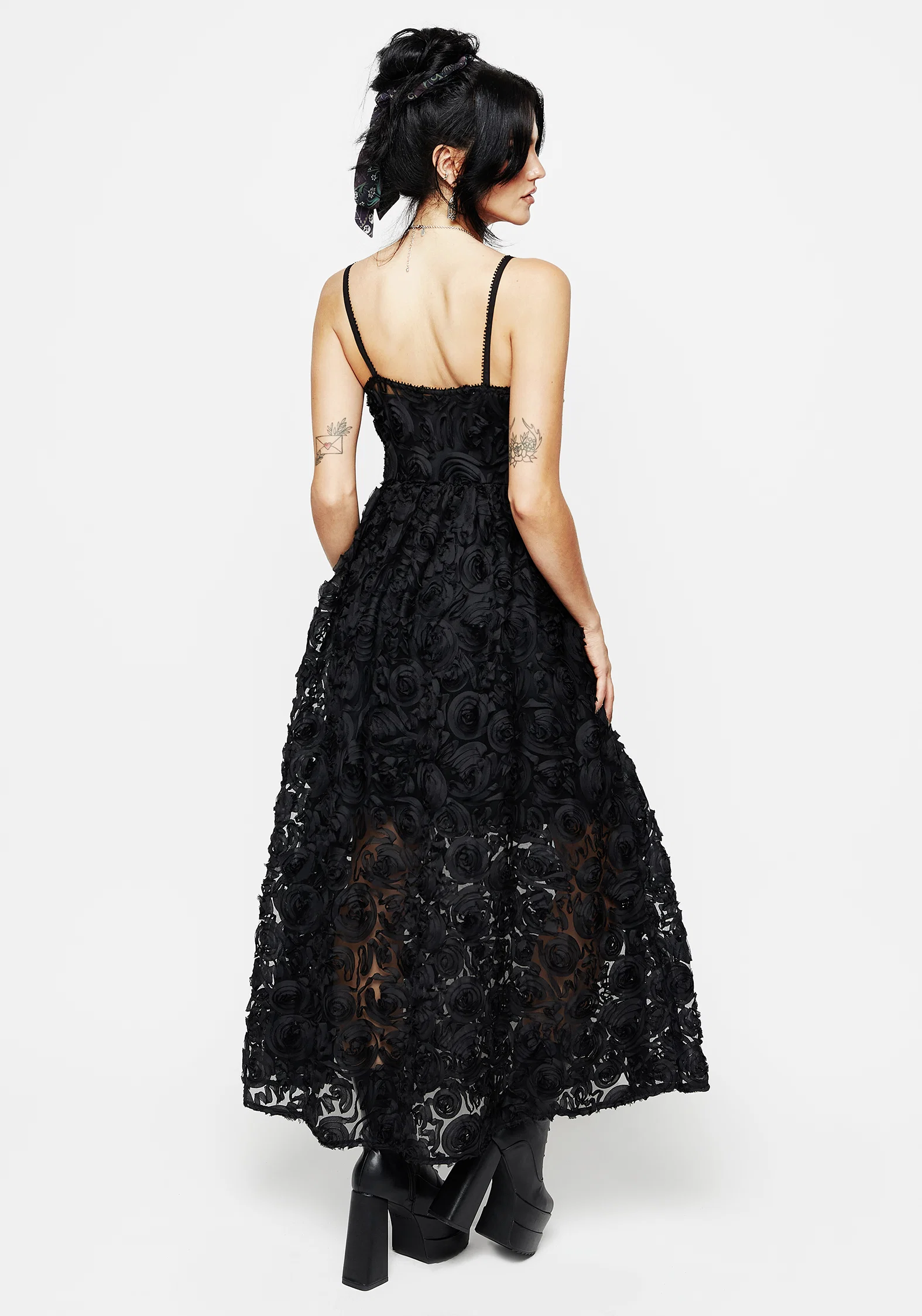 Rosehip Textured Mesh Midi Dress - Image 3
