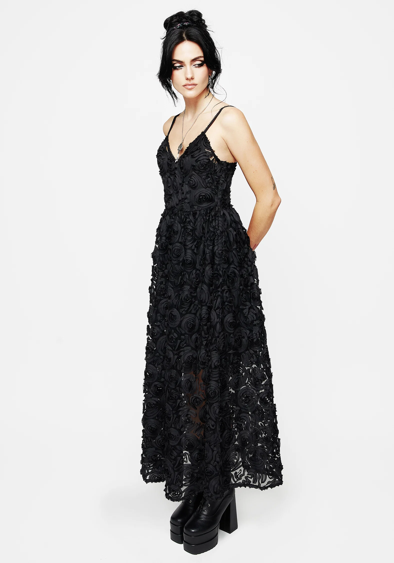 Rosehip Textured Mesh Midi Dress - Image 4