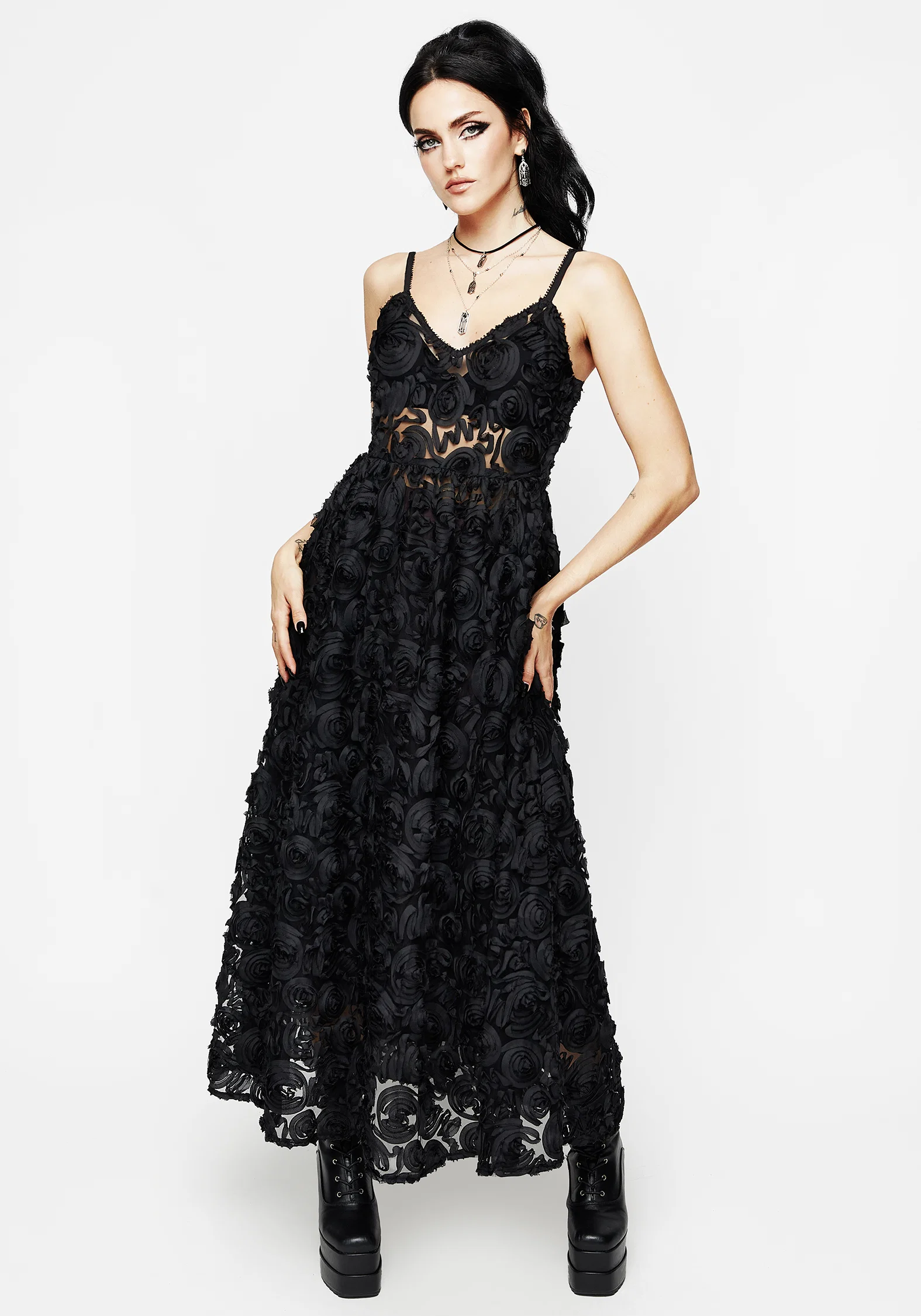 Rosehip Textured Mesh Midi Dress - Image 5