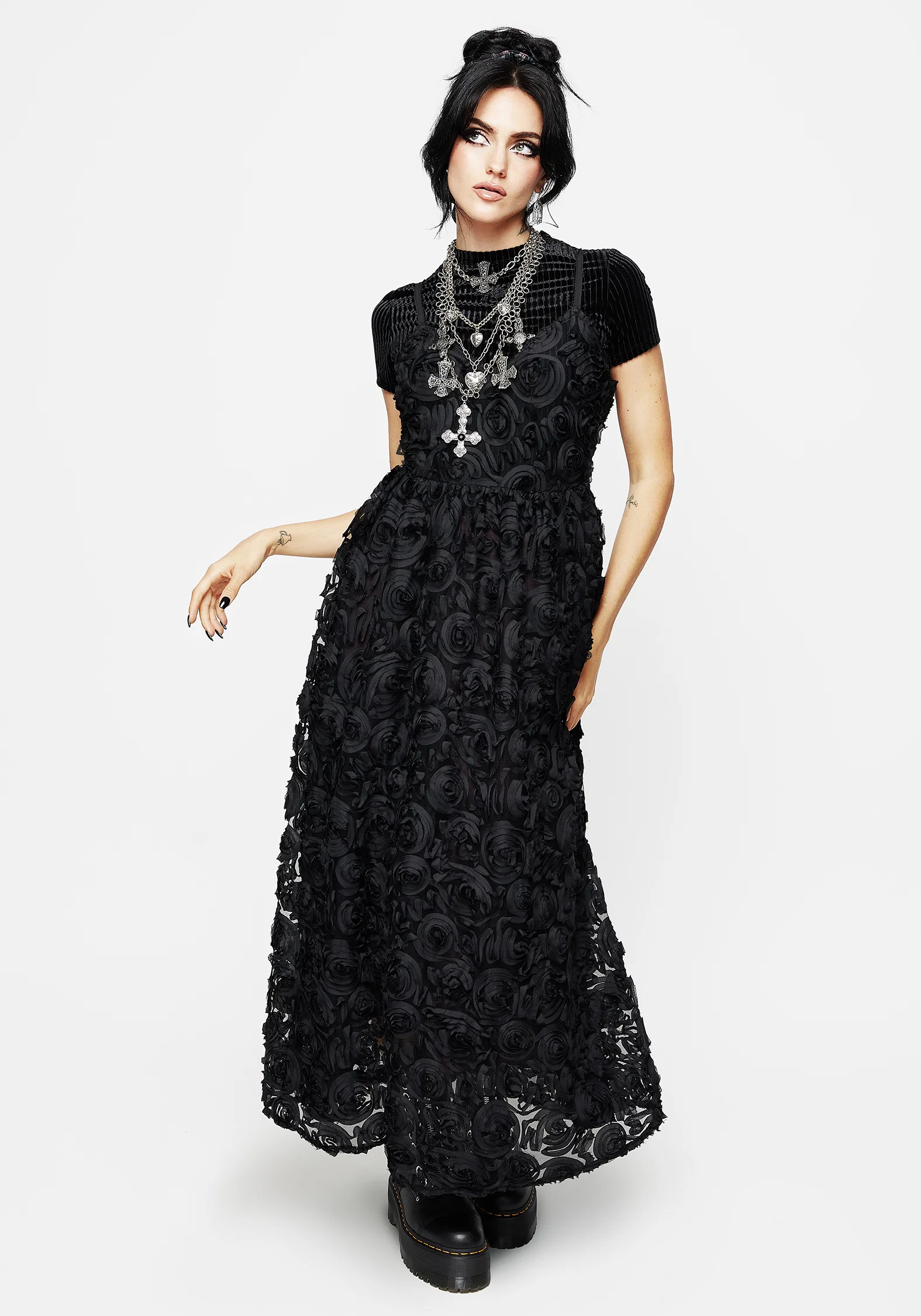 Rosehip Textured Mesh Midi Dress - Image 6