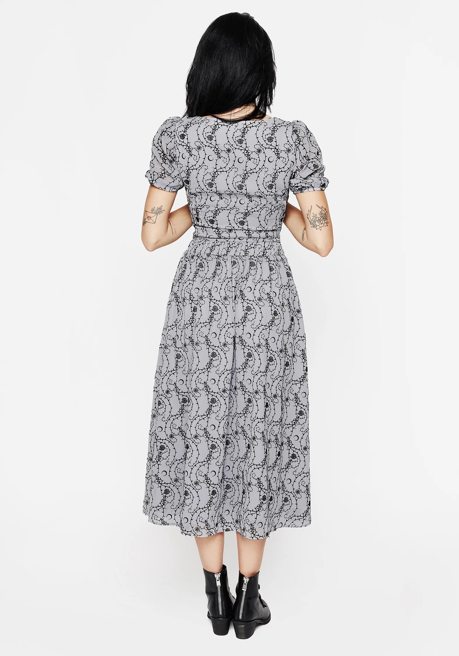 Rosethorn Flocked Velour Chiffon Ruffle Midi Skirt - Blue - Image 3
