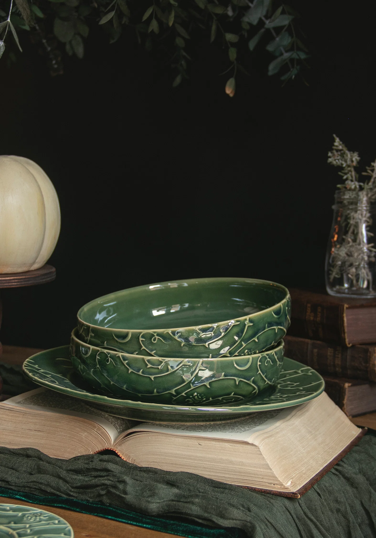 Rosethorn Floral Embossed Pasta Bowl  (4 Piece Set) - Image 2