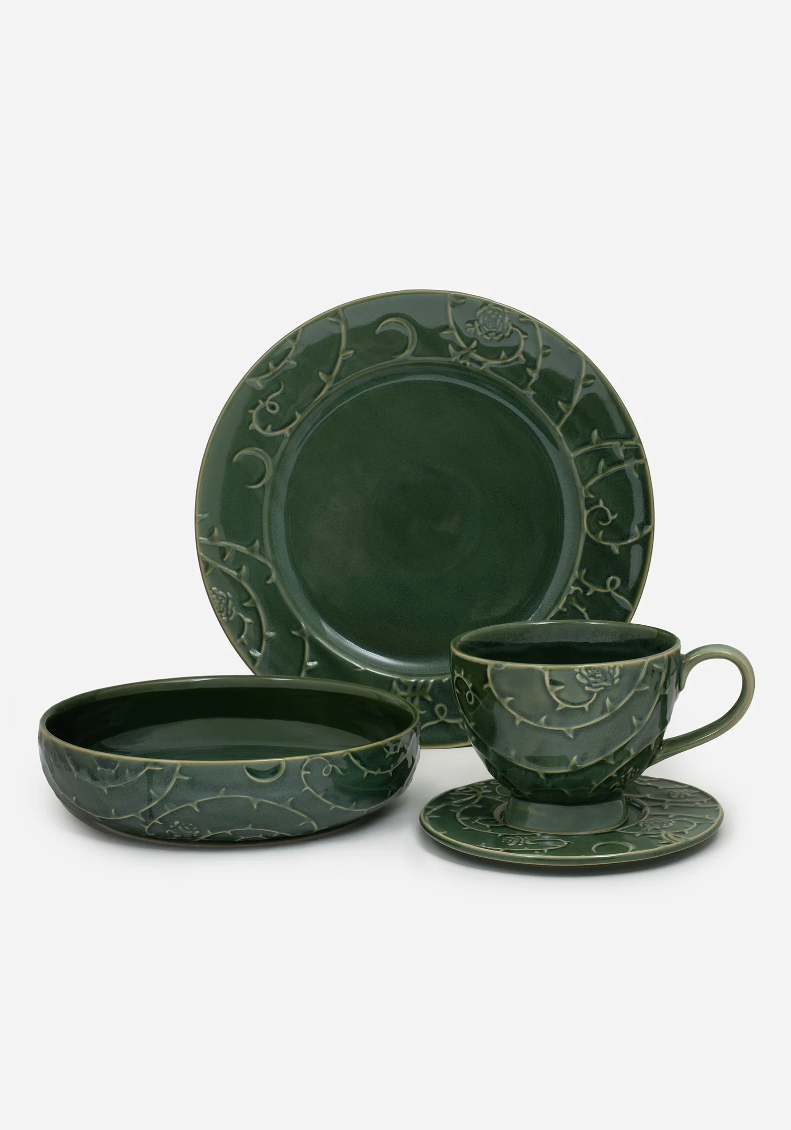 Rosethorn Floral Embossed Pasta Bowl  (4 Piece Set) - Image 5