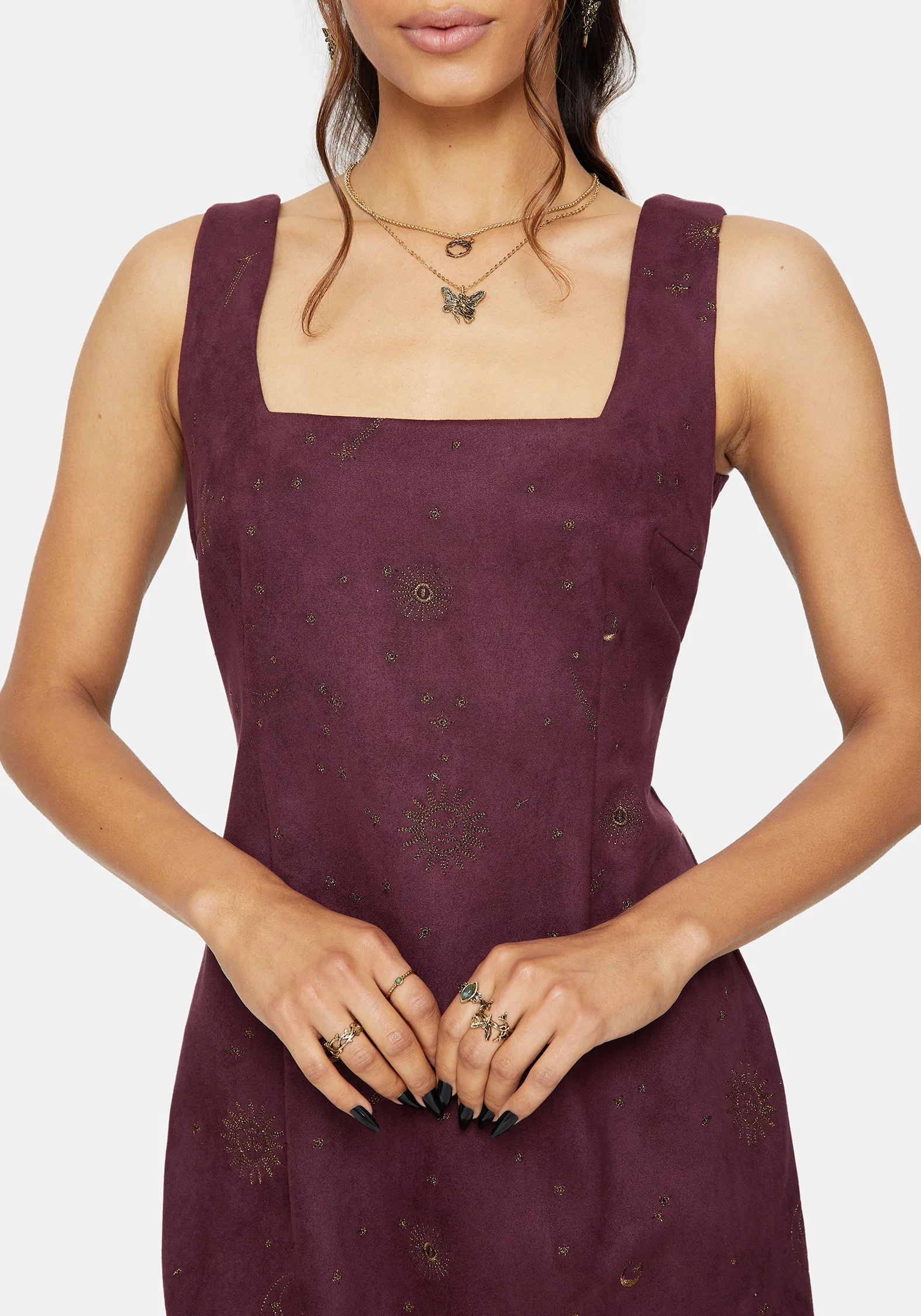 Rosia Celestial Print Suede A-Line Mini Dress - Image 2