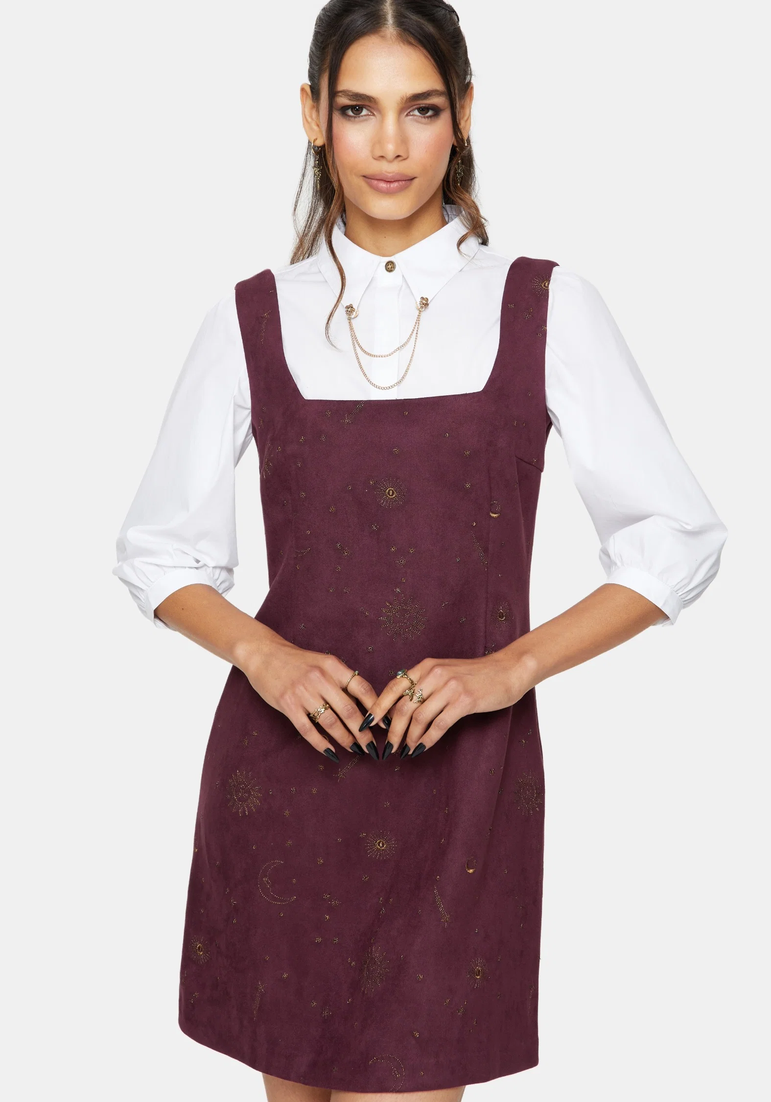 Rosia Celestial Print Suede A-Line Mini Dress - Image 4
