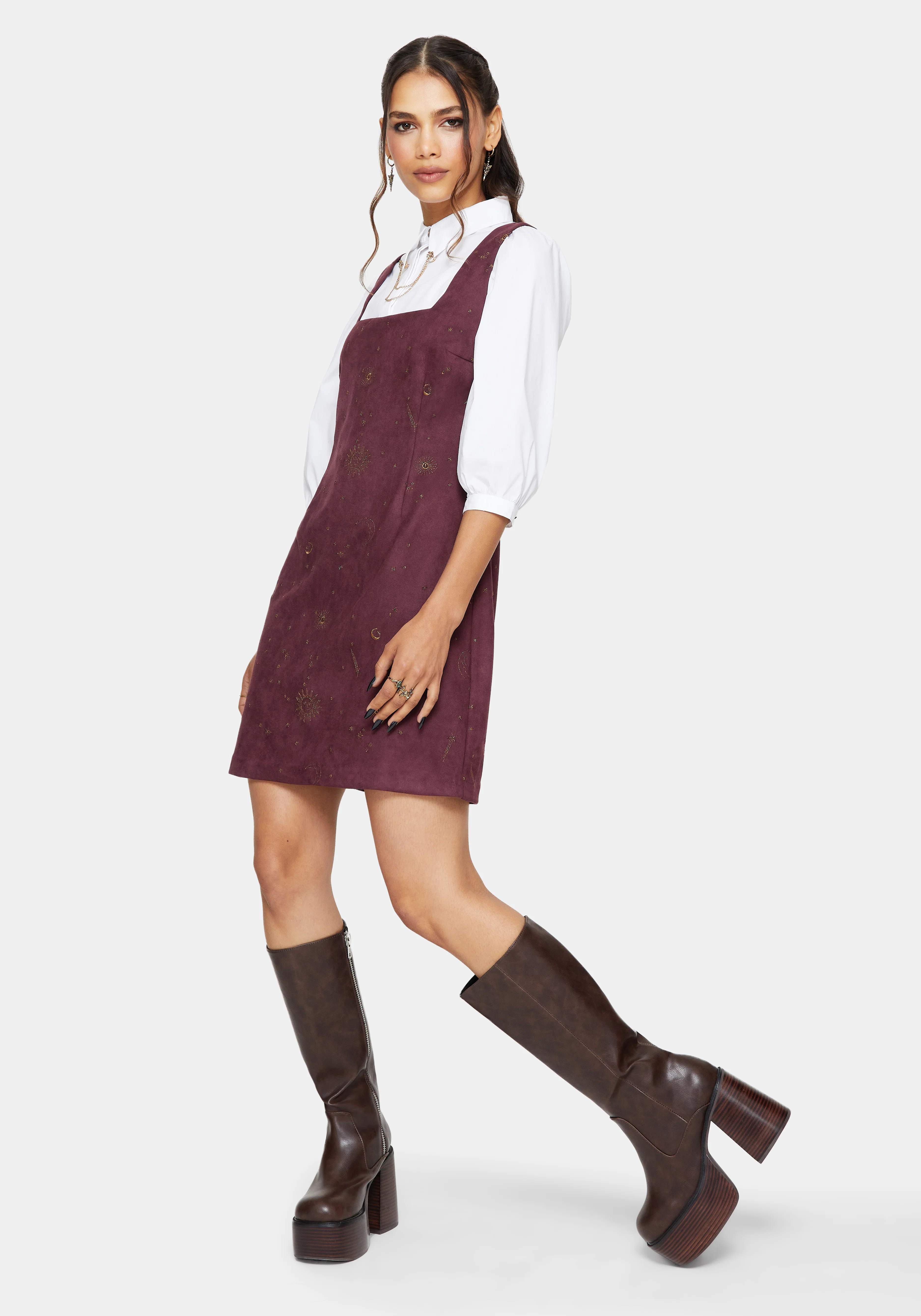 Rosia Celestial Print Suede A-Line Mini Dress - Image 6