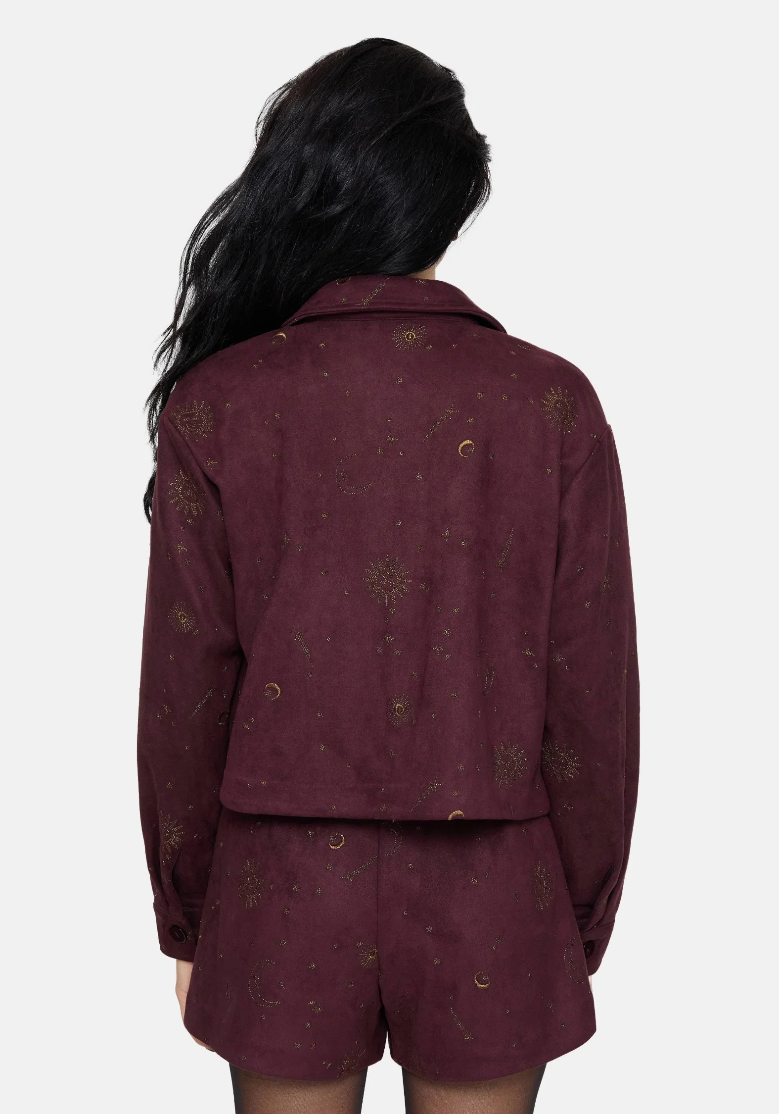 Rosia Celestial Print Suede Cropped Shacket - Image 3