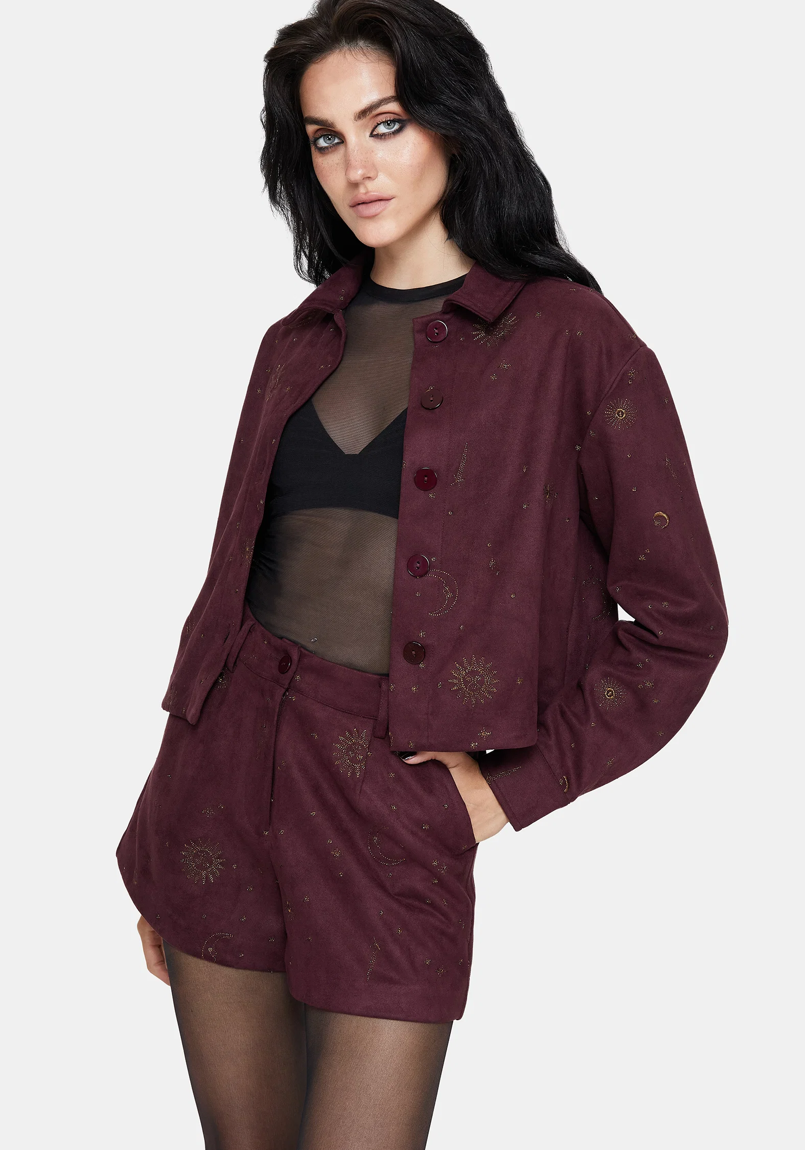 Rosia Celestial Print Suede Shorts - Image 4